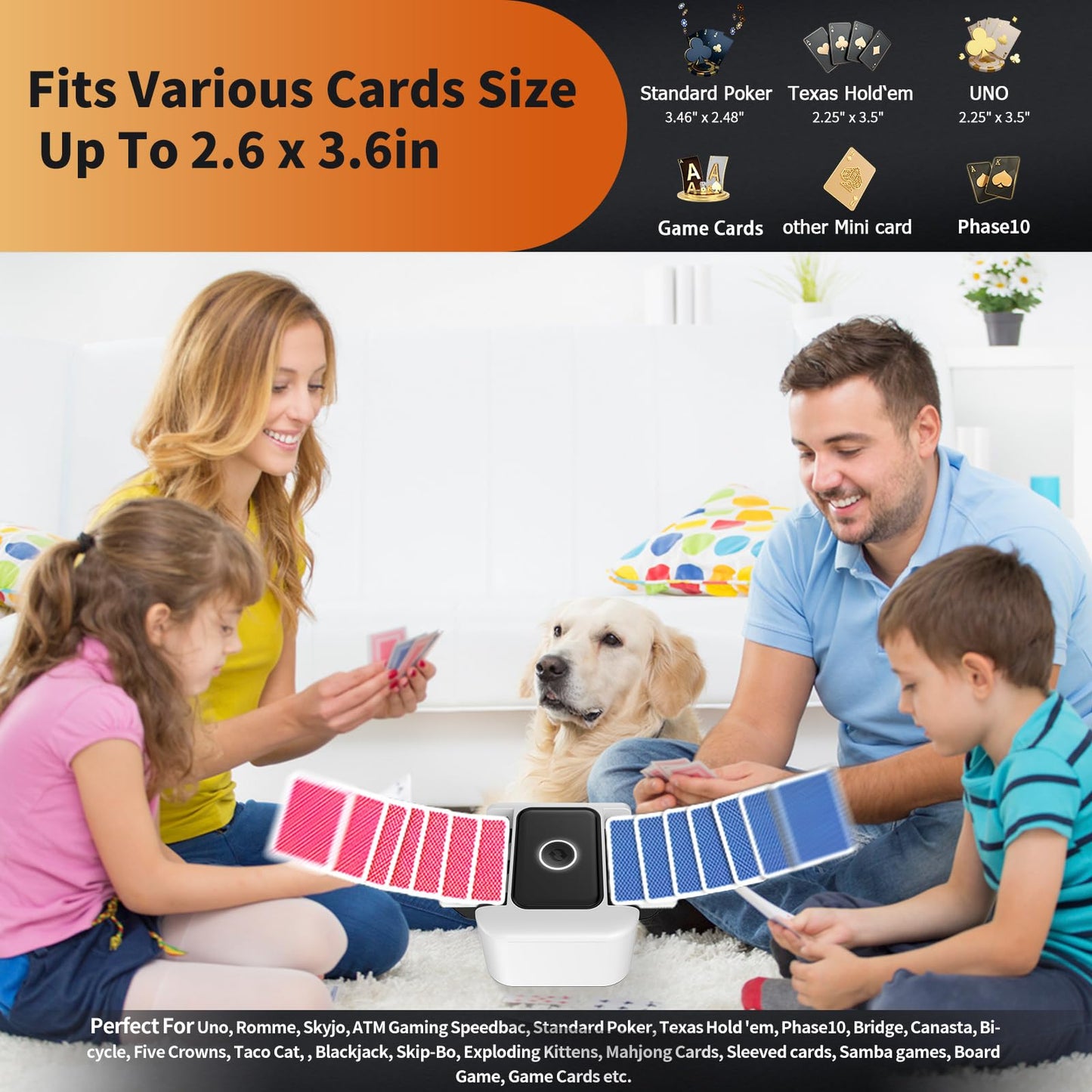 M5 Automatic Card Shuffler Rechargeable 1-2 Deck for UNO Poker Blackjack Skip-Bo etc Card, Low Noise Fast Shuffle, One-Press Auto Electric Shuffling Machine, 2000 mAh USB Charge Card Shuffler (White)