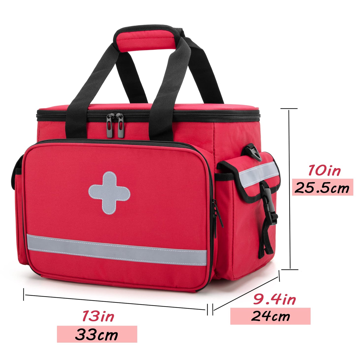 CURMIO Emergency Medical Supplies Bag, Home Health Aid Bag with Shoulder Strap and 2 Detachable Dividers for Nurse, Doctors, Home Health Staffs, Not Include Accessories, Empty Bag, Red