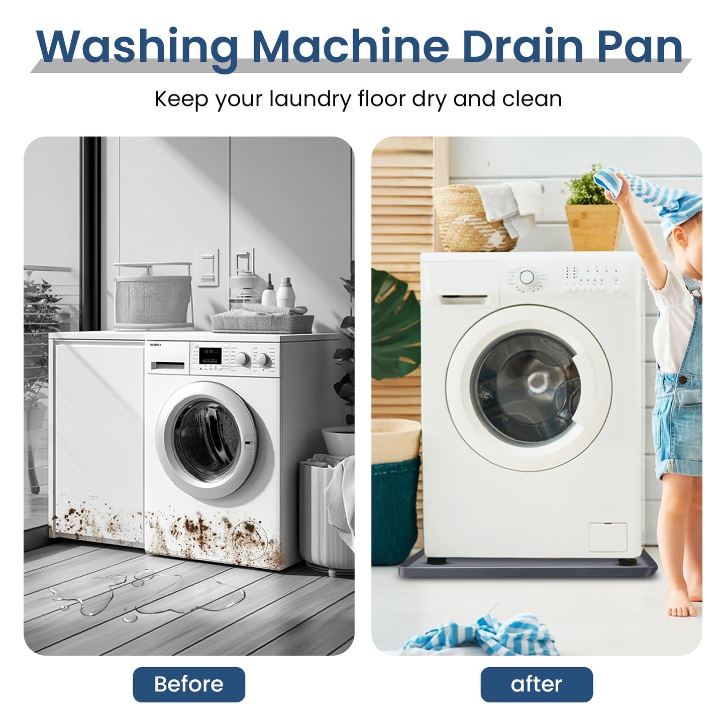 73x73 cm Large Thickened Silicone Washing Machine Drain Pan - 2.5cm Raised Edge Washing Machine Tray, Non-Slip Washing Machine Pan for Under Washer and Dryer (Grey)
