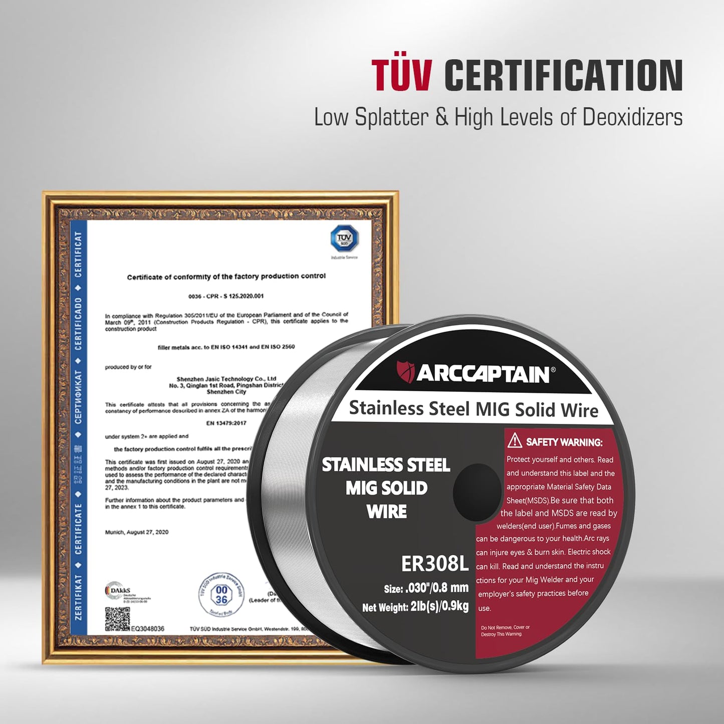 ARCCAPTAIN Stainless Steel MIG Solid Wire ER308L, 030-Diameter 2-Pound Stainless Steel Wire with Low Splatter Compatible with Lincoln Miller Forney Harbor MIG Welder