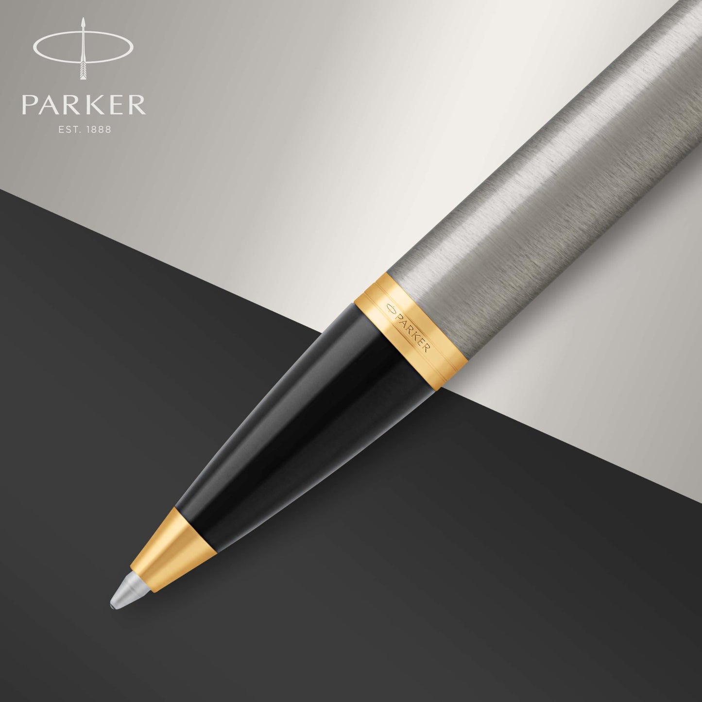 Parker IM Ballpoint Pen, Brushed Metal with Medium Point Black Ink Refill (1975559), ‎1 Count (Pack of 1)