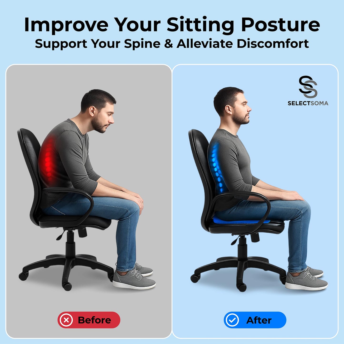 Gel Seat Cushion for Long Sitting – Car Seat Cushion and Office Chair Cushion for Back, Sciatica, Coccyx, Tailbone Pain Relief – Wheelchair Cushion for Pressure Relief – Egg Seat Gaming Chair Cushion