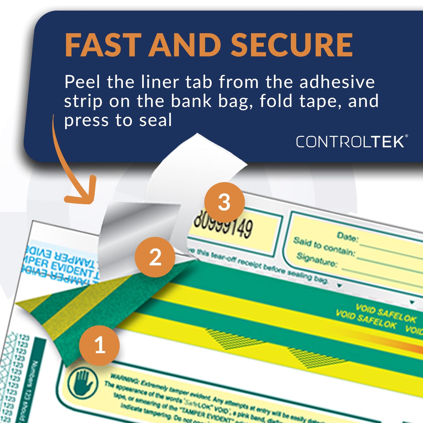 CONTROLTEK SafeLOK Tamper-Evident Cash Bags 12" x 16" Opaque, Pack of 100