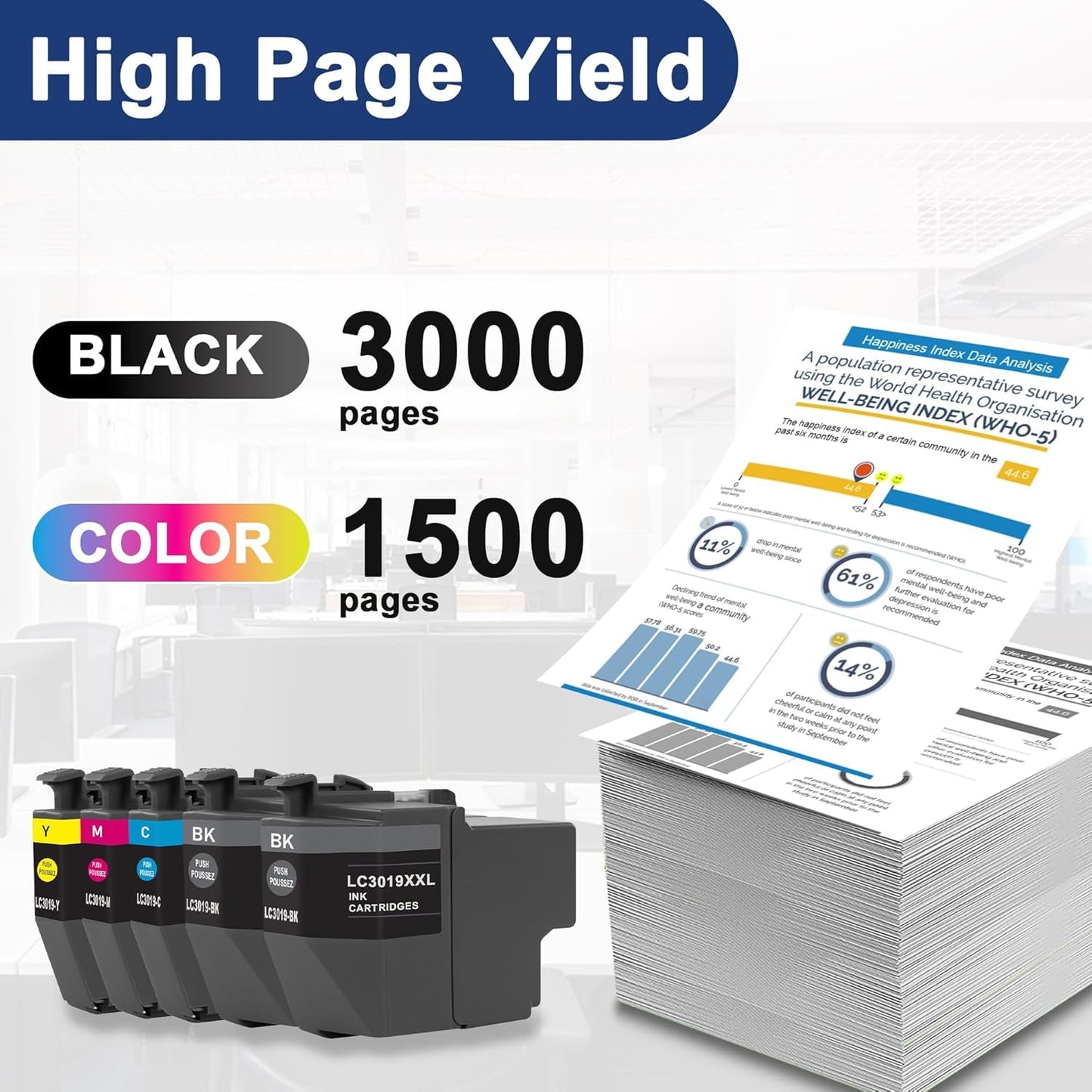 LC3019 High Yield Ink Cartridge 5 Pack Replacement for Brother LC3019XXL LC3019 Use with MFC-J5330DW, MFC-J6530DW, MFC-J6930DW, MFC-J6730DW (2 Black, Cyan, Magenta, Yellow)