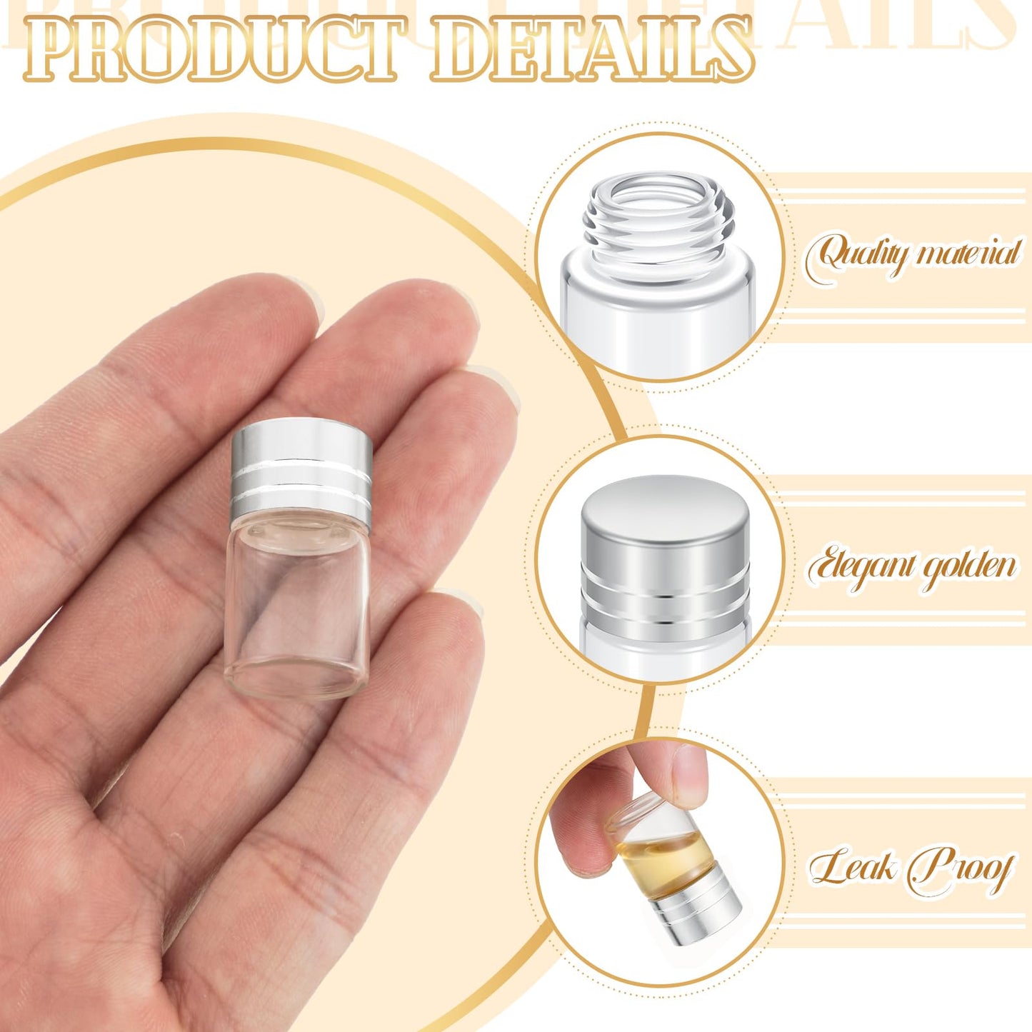 Didaey 50 Pcs Mini Glass Bottles with Screw Caps 2ml Tiny Glass Vials Small Clear Jars Empty Wishing Gift Bottles Jars Tiny Vials Containers for DIY Storage Art Craft Decor (Silver)