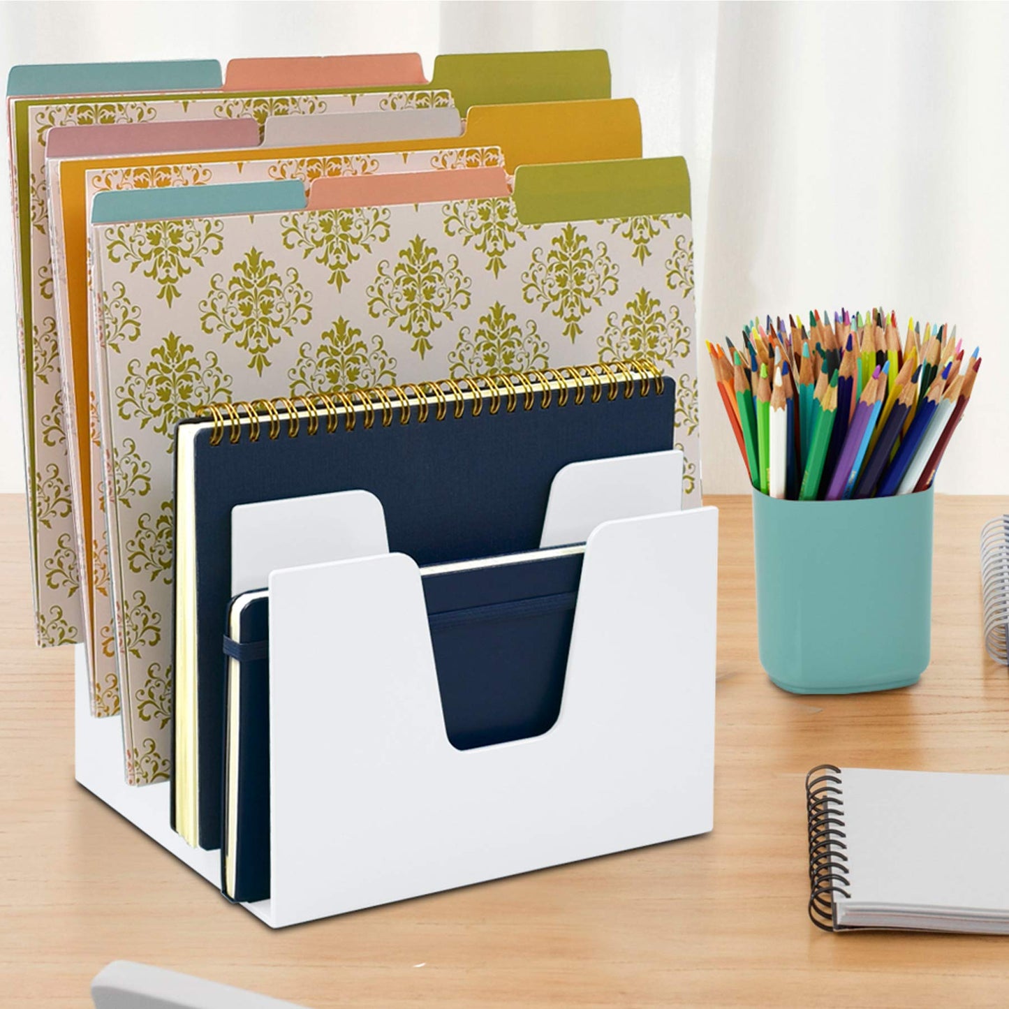 Acrimet 5 Section Incline File Sorter Organizer, Mail, Folder, Letter Desk Organizer, Rack for Office Organization Desktop, Plastic, White
