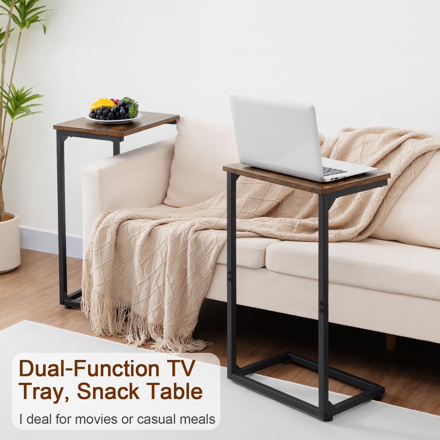 AMHANCIBLE C-Shaped End Table Set of 2, 26.37" H, Couch Tables that Slide Under Sofa, Sturdy Side Table for Living Room, Bedroom, Small Space, Rustic Brown, HET02BBR