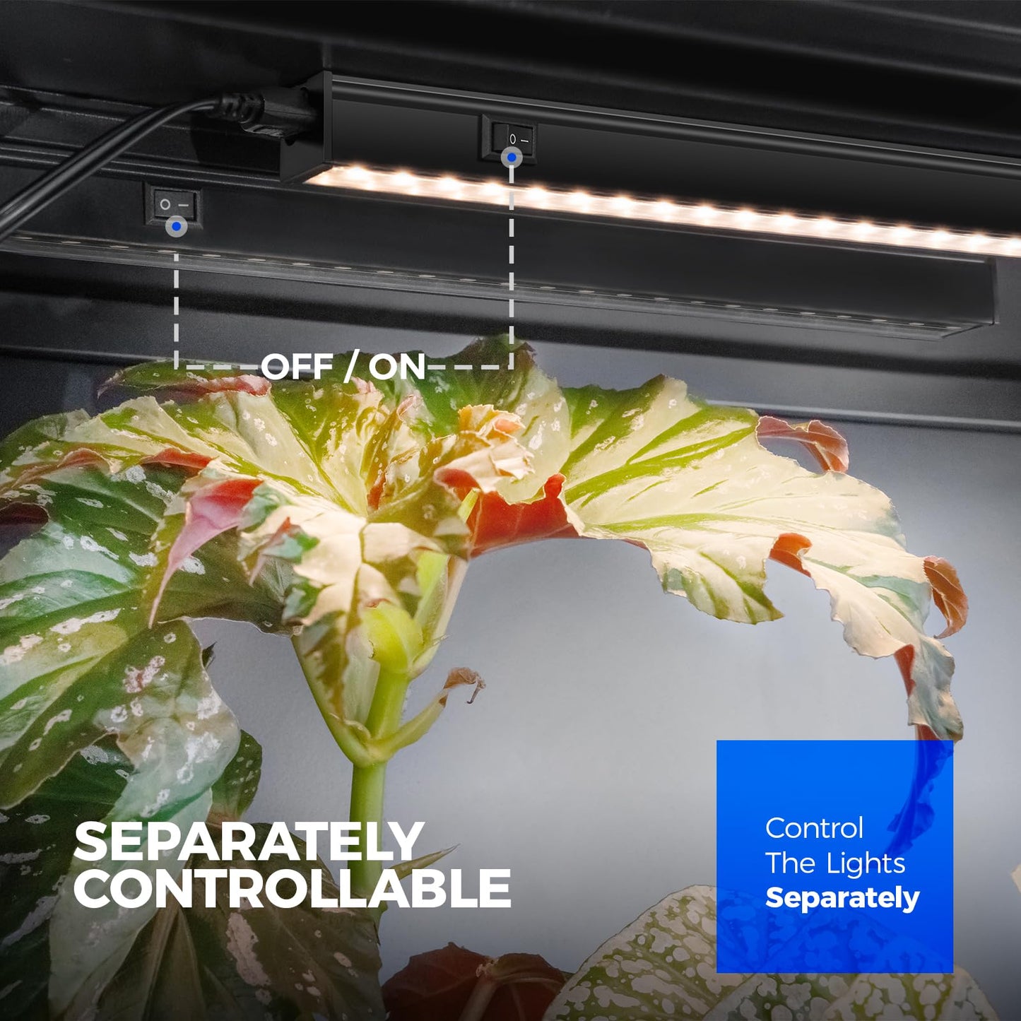 Barrina Grow Lights for Indoor Plants Full Spectrum, 1ft LED Grow Light Fixture, Black Cover LED Plant Grow Light for Indoor Plants, Greenhouse, Linkable Design, Yellow, 8 Packs