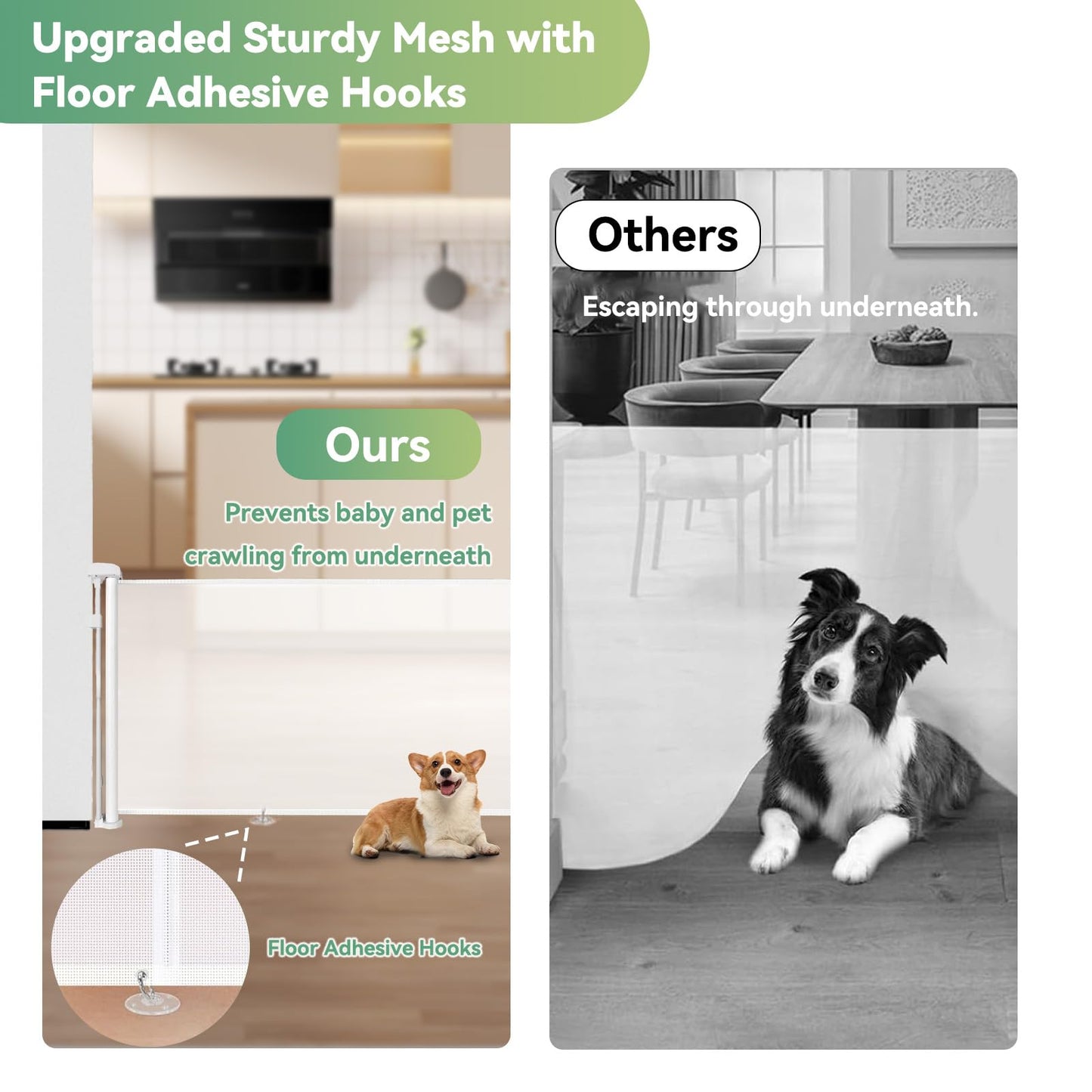 Crazydeer 2 Packs Set 14" Tall Short Dog Gate to Step Over, Retractable Mesh Pet Door for Small Puppy, Extended up to 55" Wide for Indoor Stairs Doorways and Hallway(White)