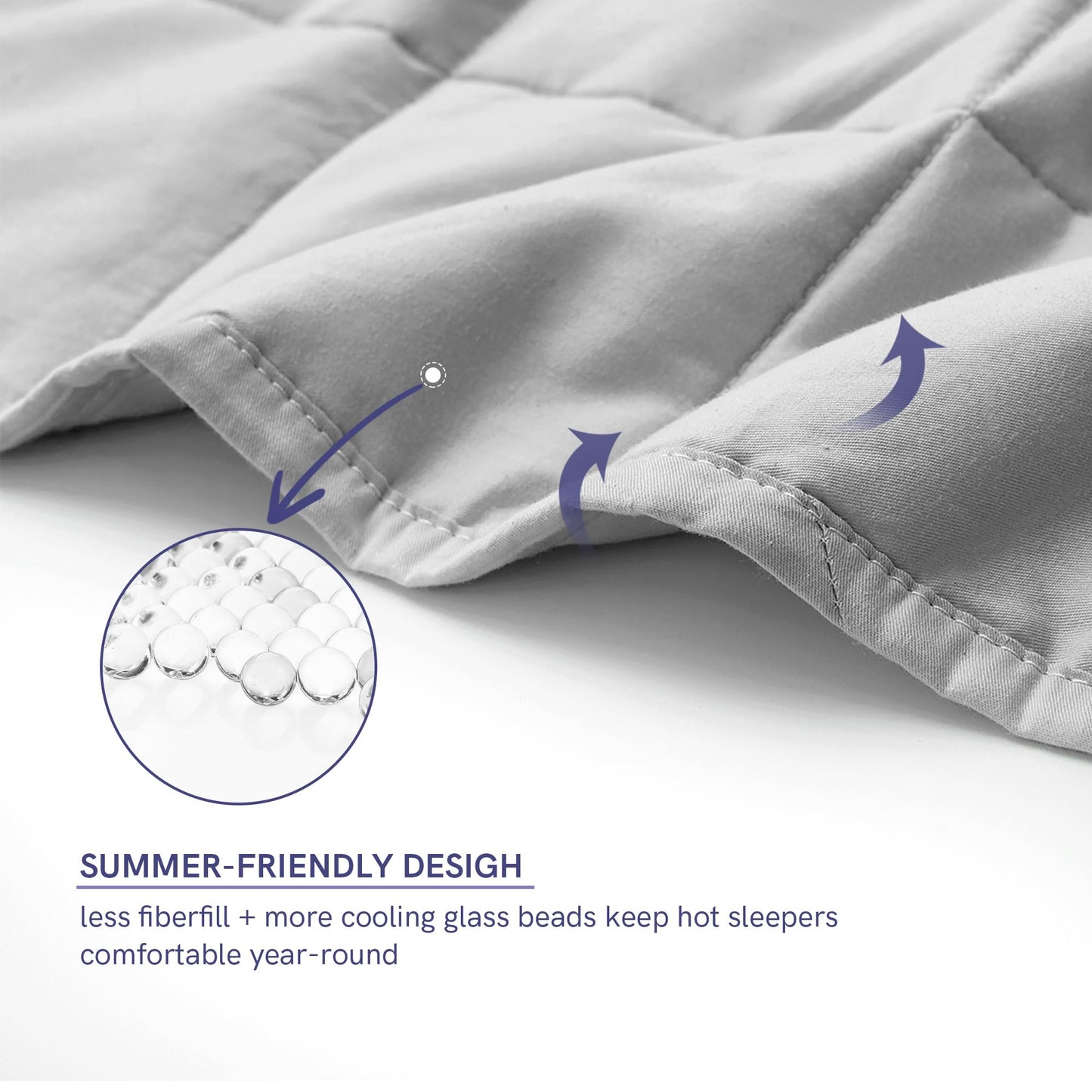 YnM Exclusive Weighted Blanket, Soothing Cotton, Smallest Compartments with Glass Beads, Bed Blanket for One Person of 110lbs, Ideal for Twin/Full/Queen Bed (48x72 Inches, 12 Pounds, Light Grey)