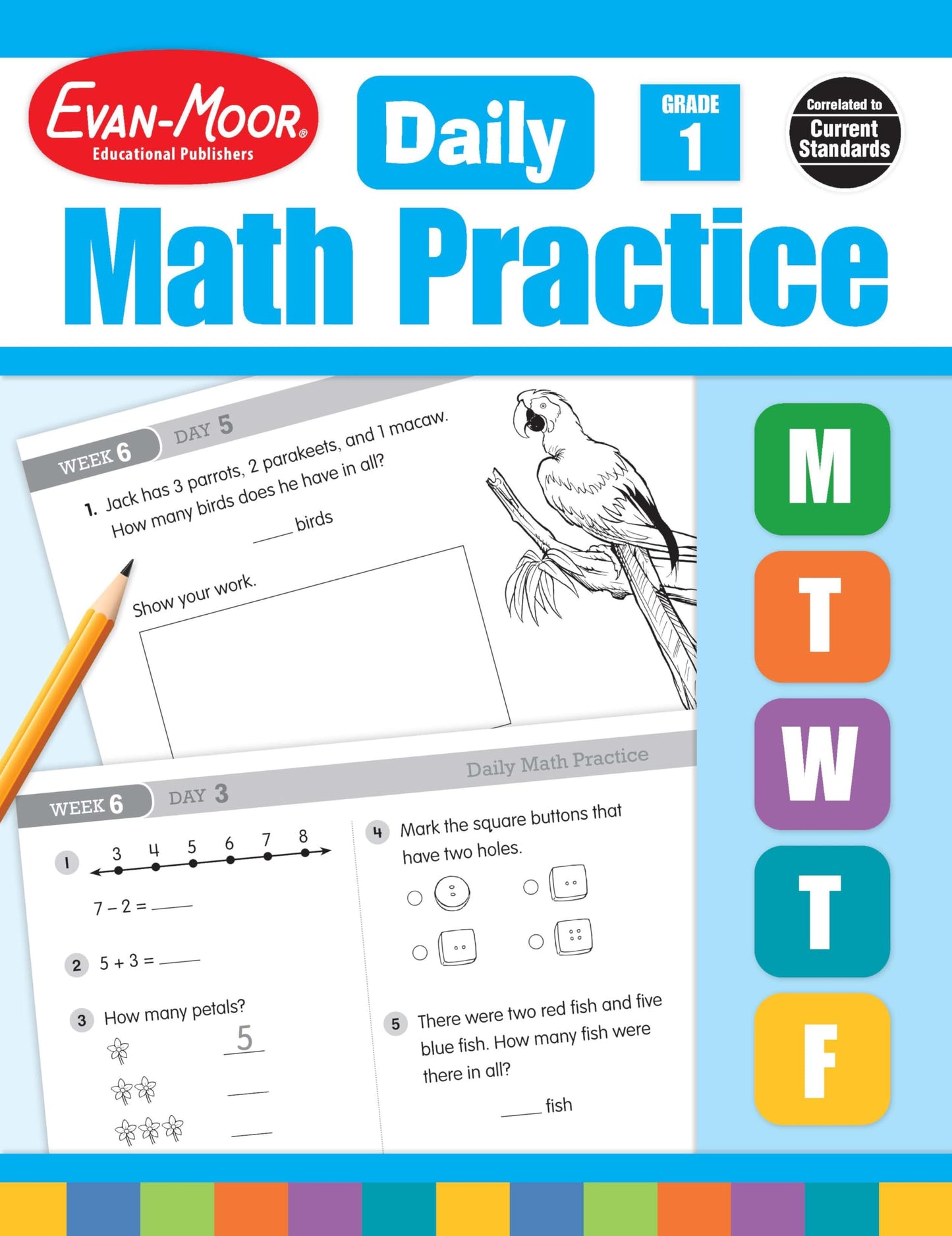Evan-Moor Daily Math Practice, Grade 1, Homeschool & Classroom Workbook, Practice, Addition, Subtraction, Word Problems, Time, Money, Geometry, Greater/Less than, Fractions, Reproducible Worksheets