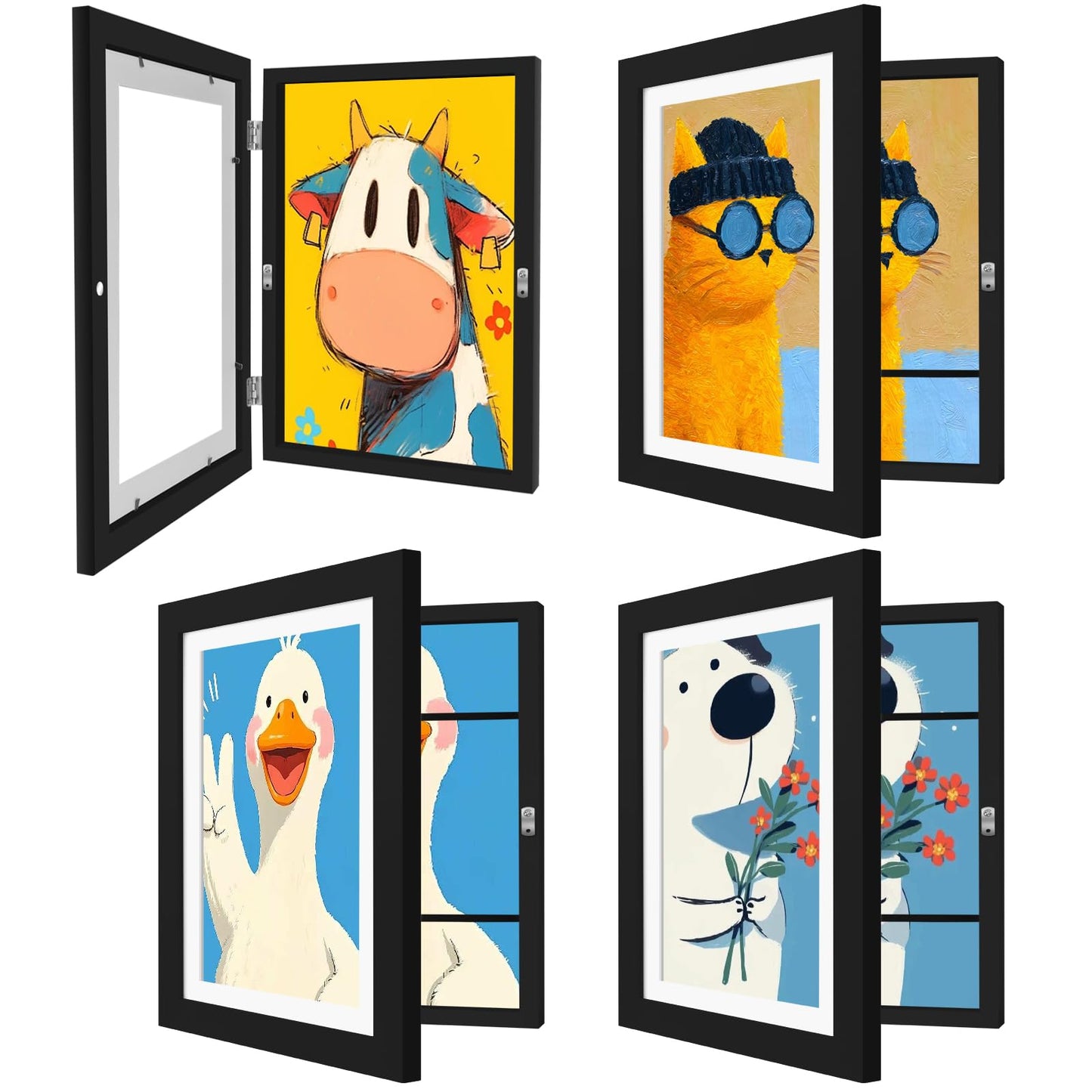 4 Pack Kids Artwork Frames Changeable 8.5 x 11 Inch Children Art Projects Display Storage Frame Front Opening Picture Art Frames for Wall Fits Children Drawings, Photos, Certificates (Black)