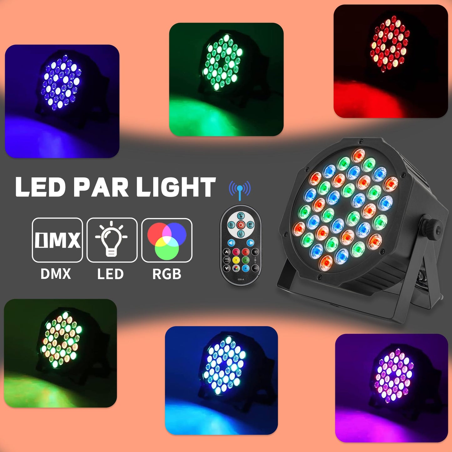 AKOZLIN 36 LEDs DJ Par Lights 2 Packs with Remote DMX Control Par Lighting for Stage LED Stage Lights RGB Strobe Uplights for DJ Disco KTV Party