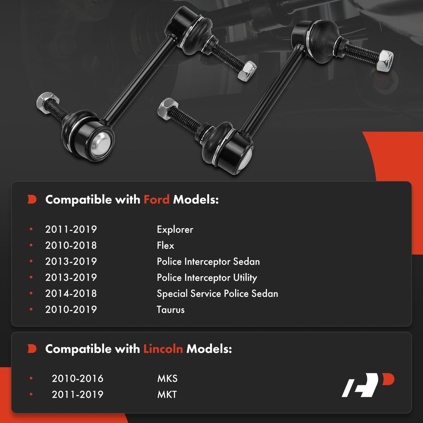 A-Premium 2 x Rear Sway Bar Links Stabilizer Bar Links, Compatible with Ford & Lincoln - 2010-2019 - Explorer, Flex, Police Interceptor Sedan & Utility, Special Service Police Sedan, Taurus, MKS, MKT