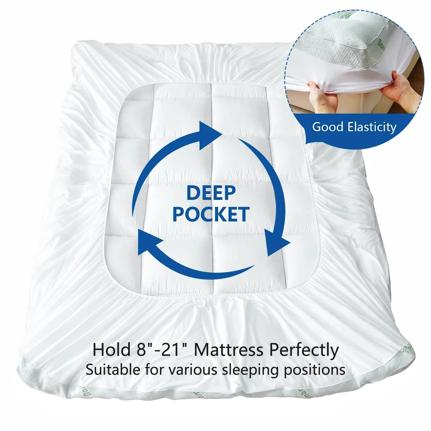 Bamboo Mattress Topper Queen Size, Cooling Extra Thick Breathable Mattress pad with 8-21”Deep Pocket, Soft Quilted Fitted Mattress Cover with Down Alternative Fill,60 x 80 Inch