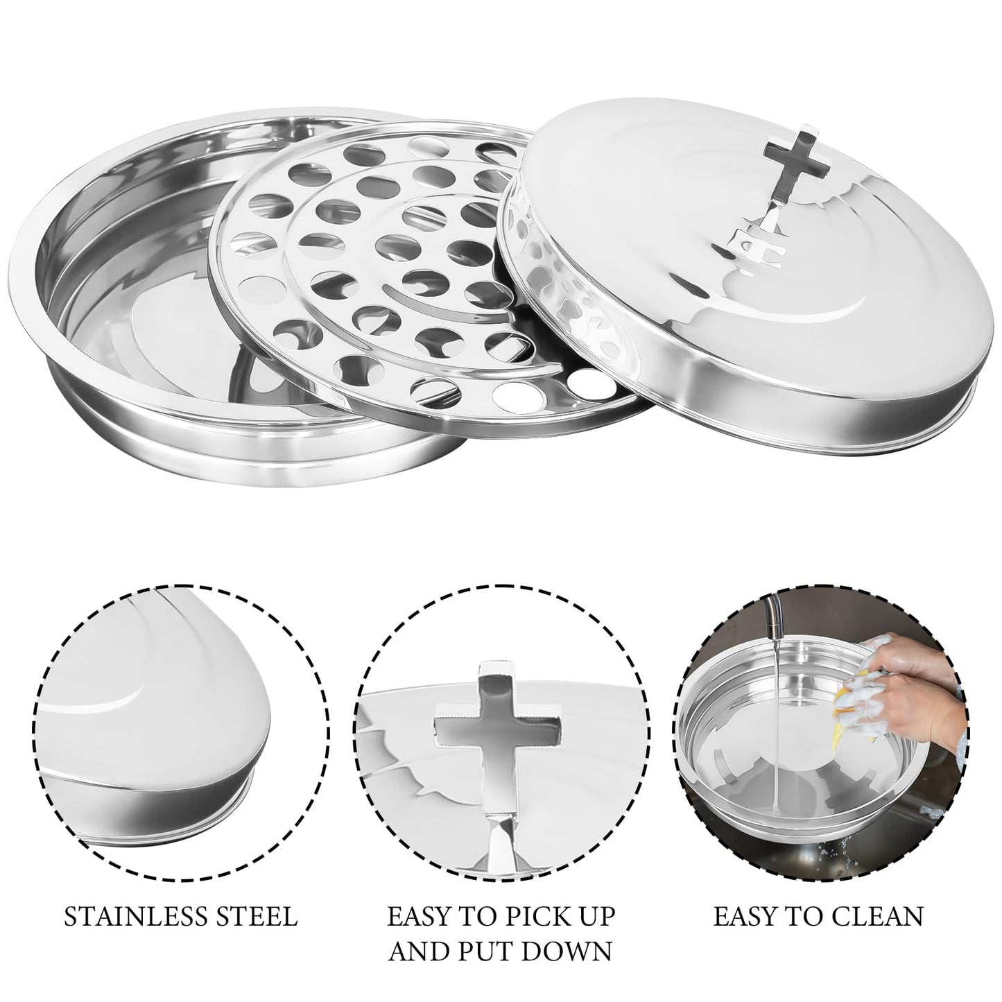 Holy Communion Tray for Churches with Lid Communion Serving Tray Stainless Steel Cup Tray with Cover Church Ware Wine Cups