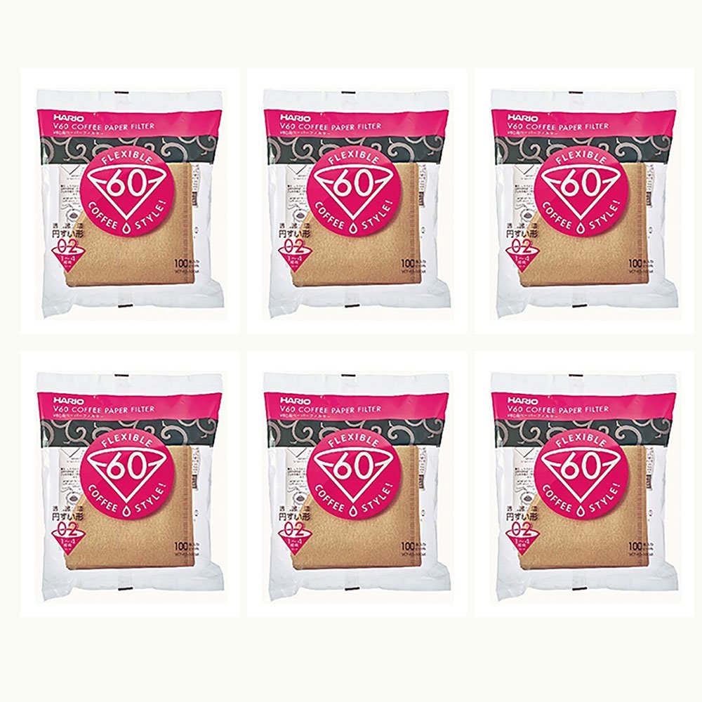 6Set X Hario 02 100-Count Coffee Natural Paper Filters, 6 Pack Value Set (Total of 600 Sheets) by Hario