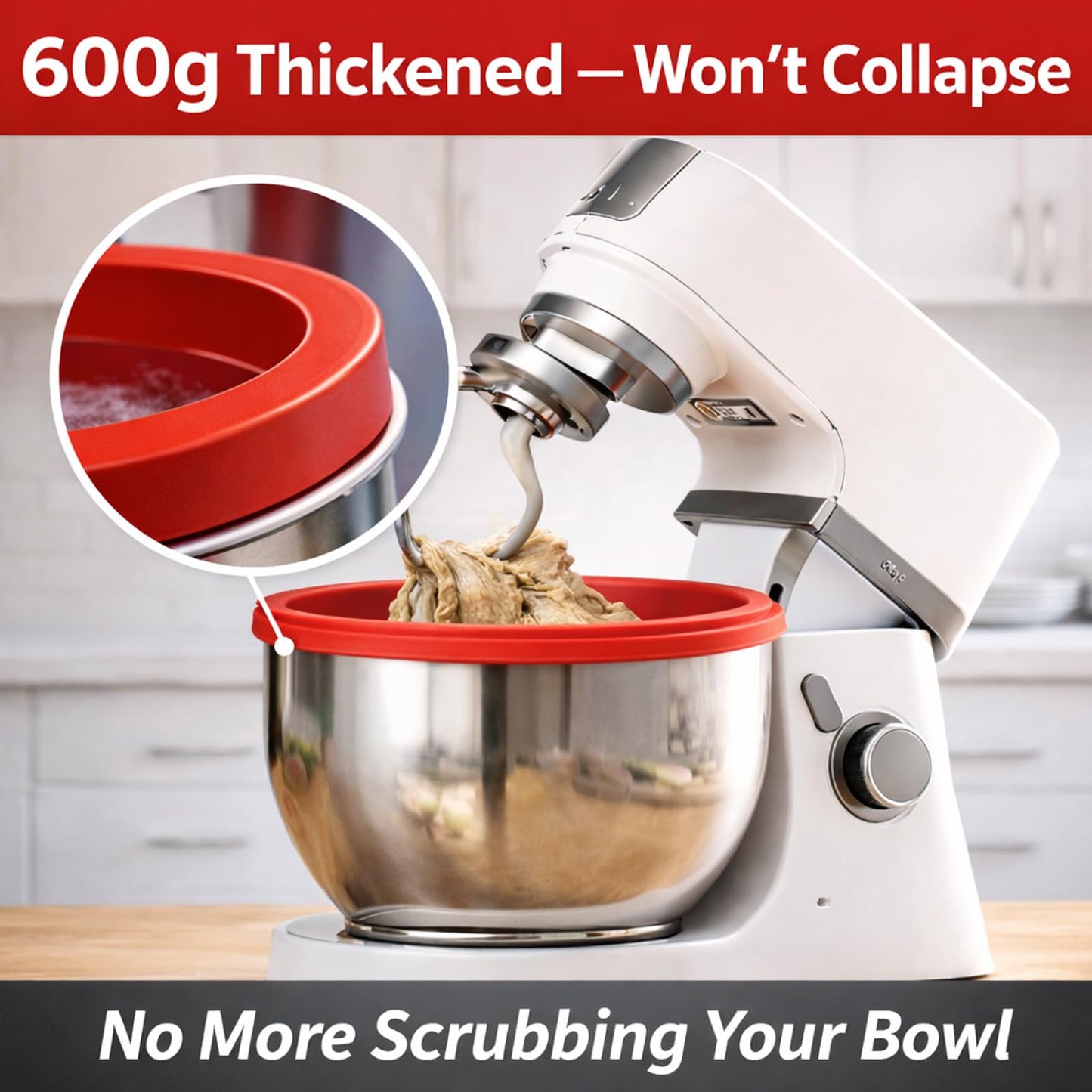 3 PCS Upgraded Silicone Bowl Liners with Lids for KitchenAid 6QT Tilt-Head Mixer, Thickened Anti-Collapse, Adjustable Air Vent for Dough Proofing, Use at -40℃~260℃, Mixing, Fermentation & Storage