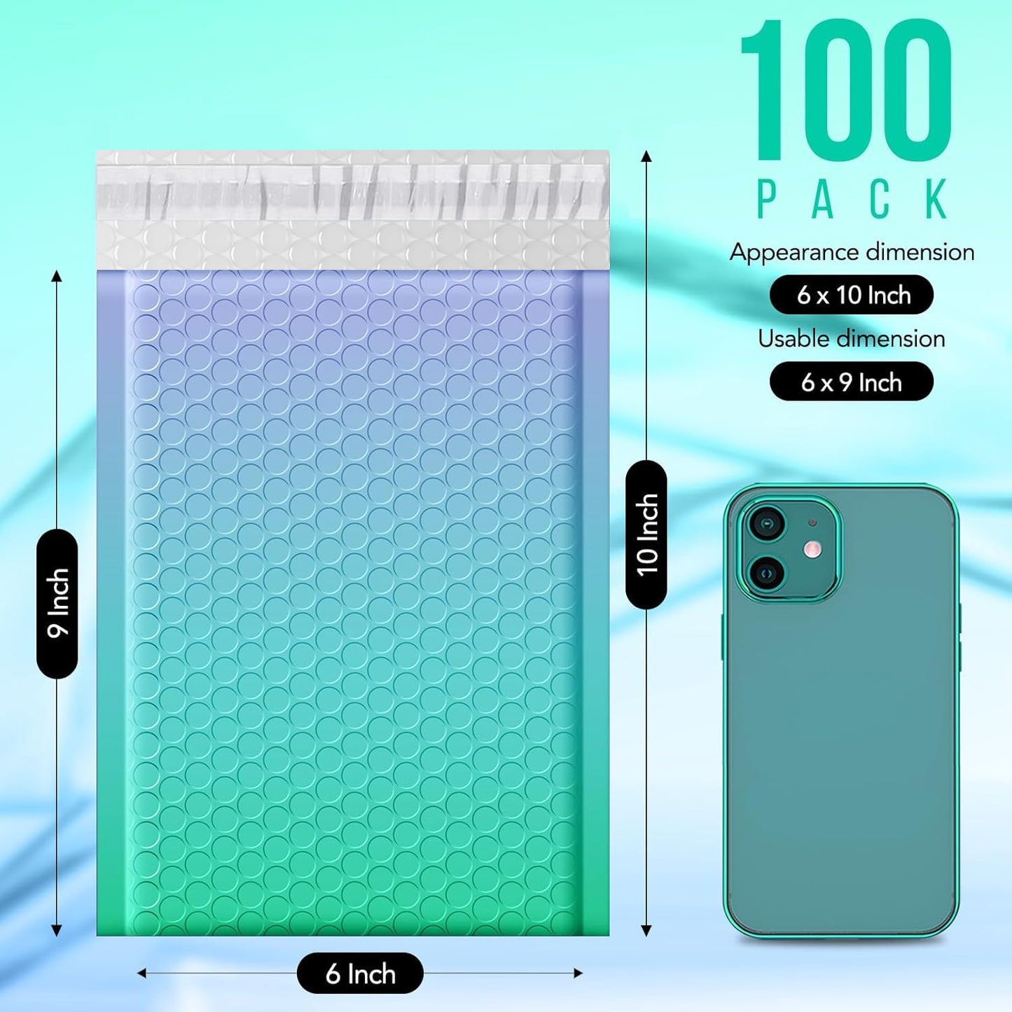 Fuxury Cute Design Bubble Mailers 6x10" 100 Pack Opaque Padded Envelopes Usable Size 6x9" Durable Pattern Bubble Shipping Envelopes for Mailing Jewelry Thick Bubble Padded Mailers Fairyland Green