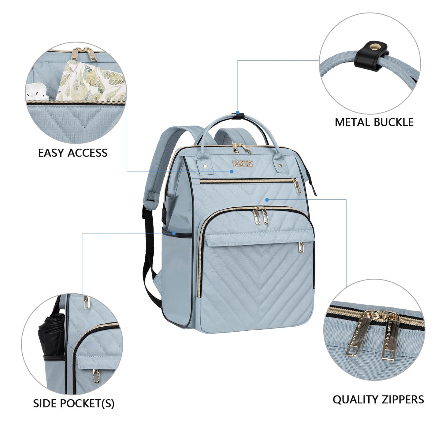 VANKEAN 17 Inch Laptop Backpack for Women Fashion Computer Work Bag, Large Capacity Waterproof, College Daypack Business Travel Backpack, Light Blue