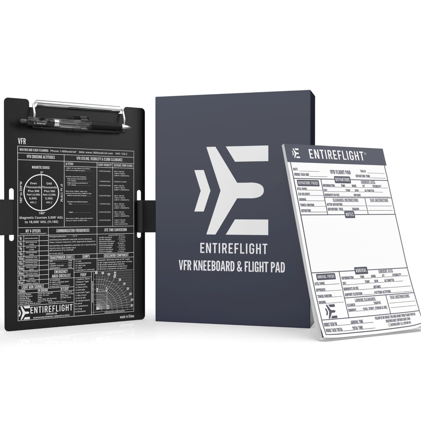 EntireFlight Aviation Pilot Kneeboard-VFR Black With Notepad-Premium Pilot Gear Aviation Accessories - Airplane Grade Aluminum-Elastic Knee Board Strap & Pen|Quality Box Included For Great Pilot Gifts