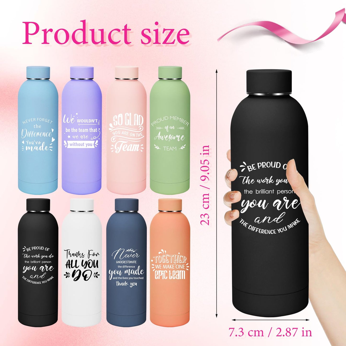 8 Pcs Employee Appreciation Gifts 17 oz Insulated Water Bottle Bulk Stainless Steel Double Wall Sport Bottle Reusable Thermal Water Bottle Thank You Gift for Women Coworker Teacher