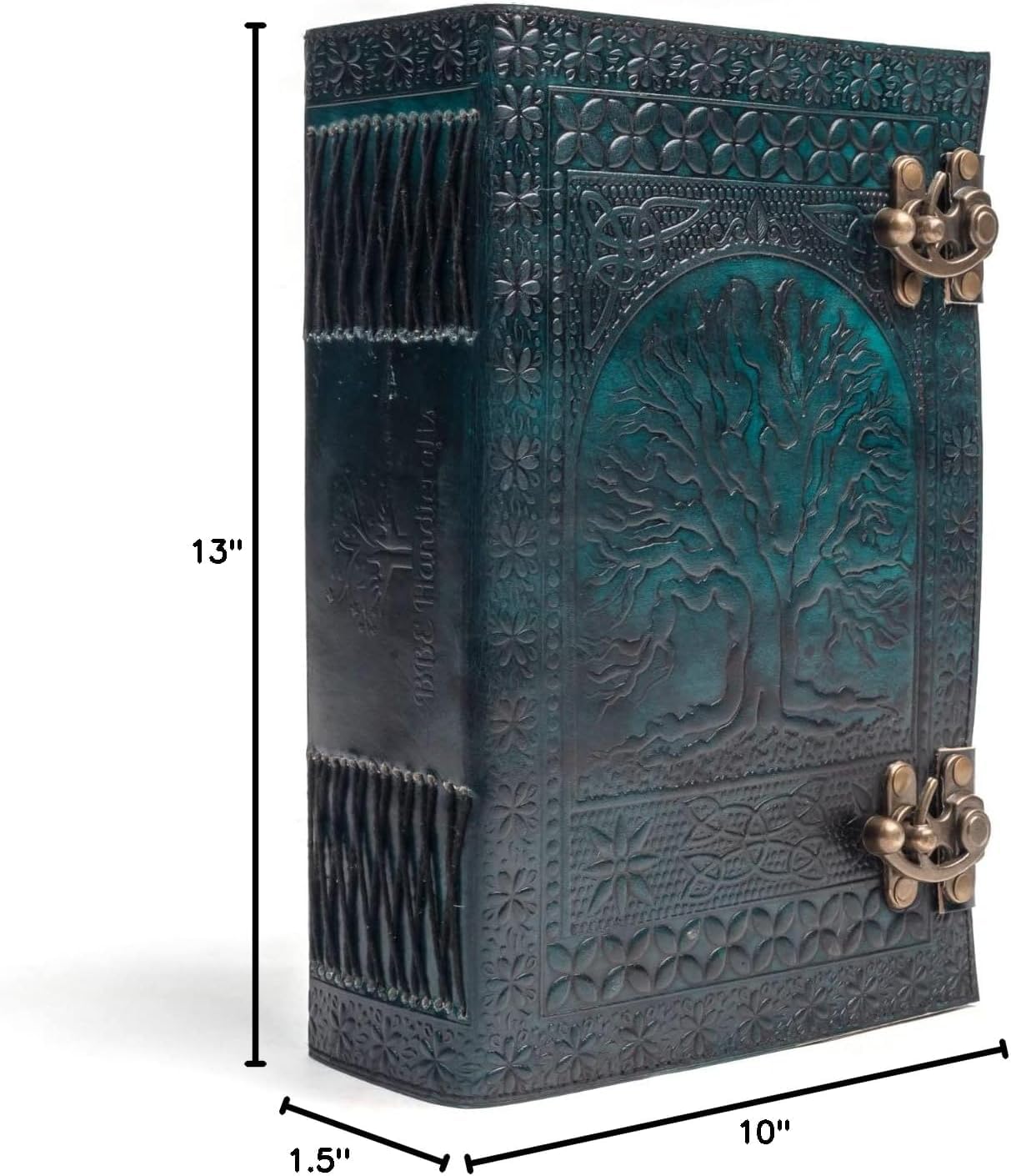 TUZECH 600 Pages Handmade Large Leather Journal Diary Embossed Tree of Life Book Of Shadows Hocus Pocus Notebook Writing Grimoire Sketchbook (7 x 10 Inches) (Green)