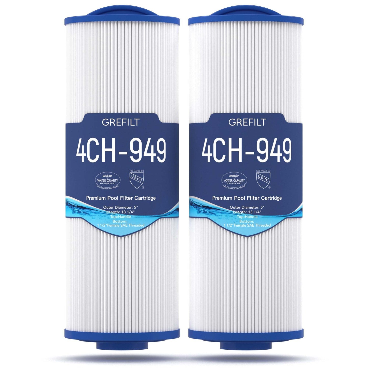Grefilt 4CH-949 Spa Filter Compatible with Unicel, Pleatco PWW50L, Filbur FC-0172, Hot Tub Filter Cartridge for Rising Dragon 50, Dynasty Spas, 50 Sq. Ft, 2-Pack