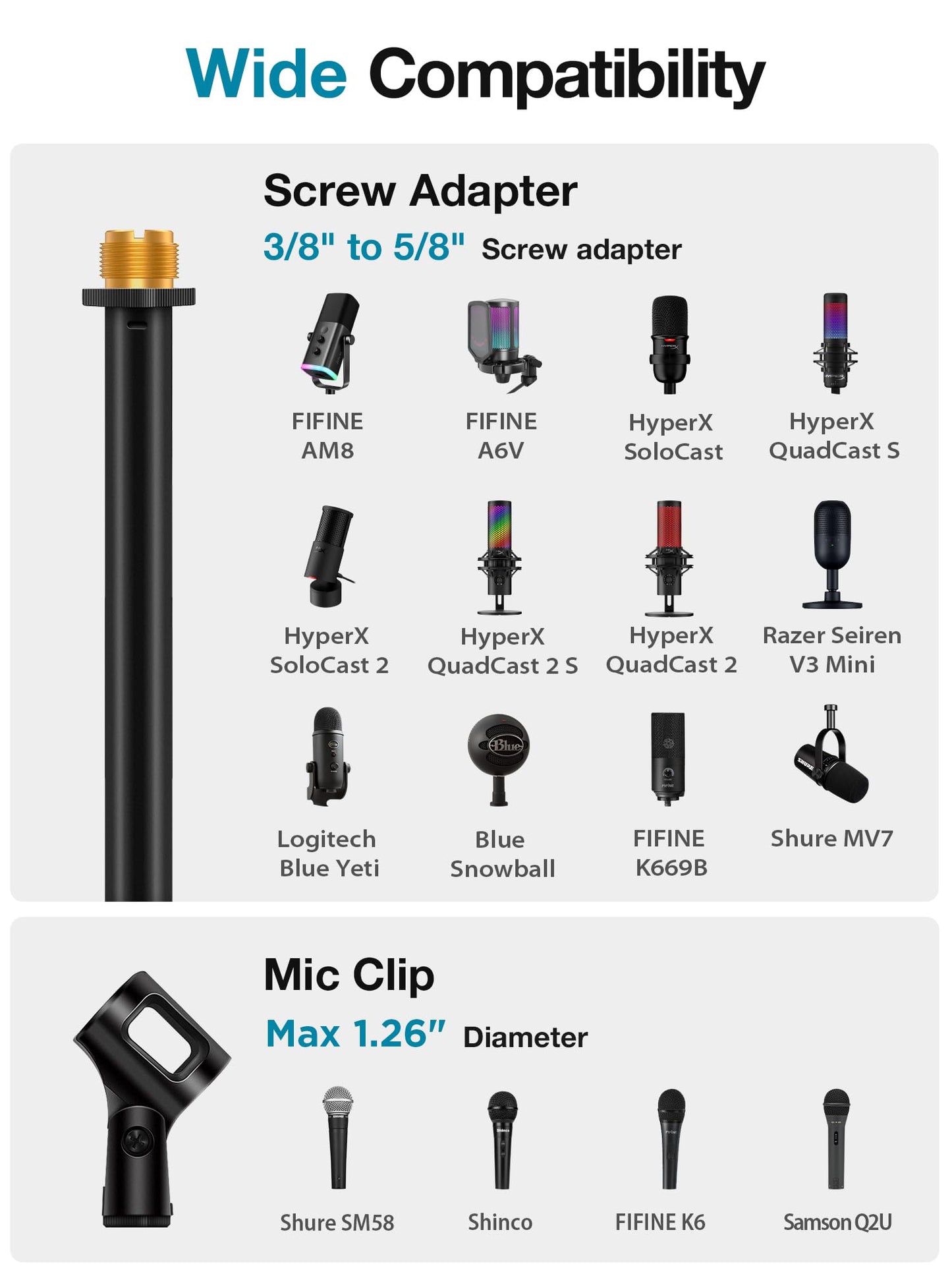 InnoGear Mic Stand, Microphone Stand Floor Detachable Boom Mic Arm Stands with Weighted Round Base, Height Adjustable from 34" to 60" for Blue Yeti HyperX QuadCast Shure SM58 Samson Q2U Fifine K669B