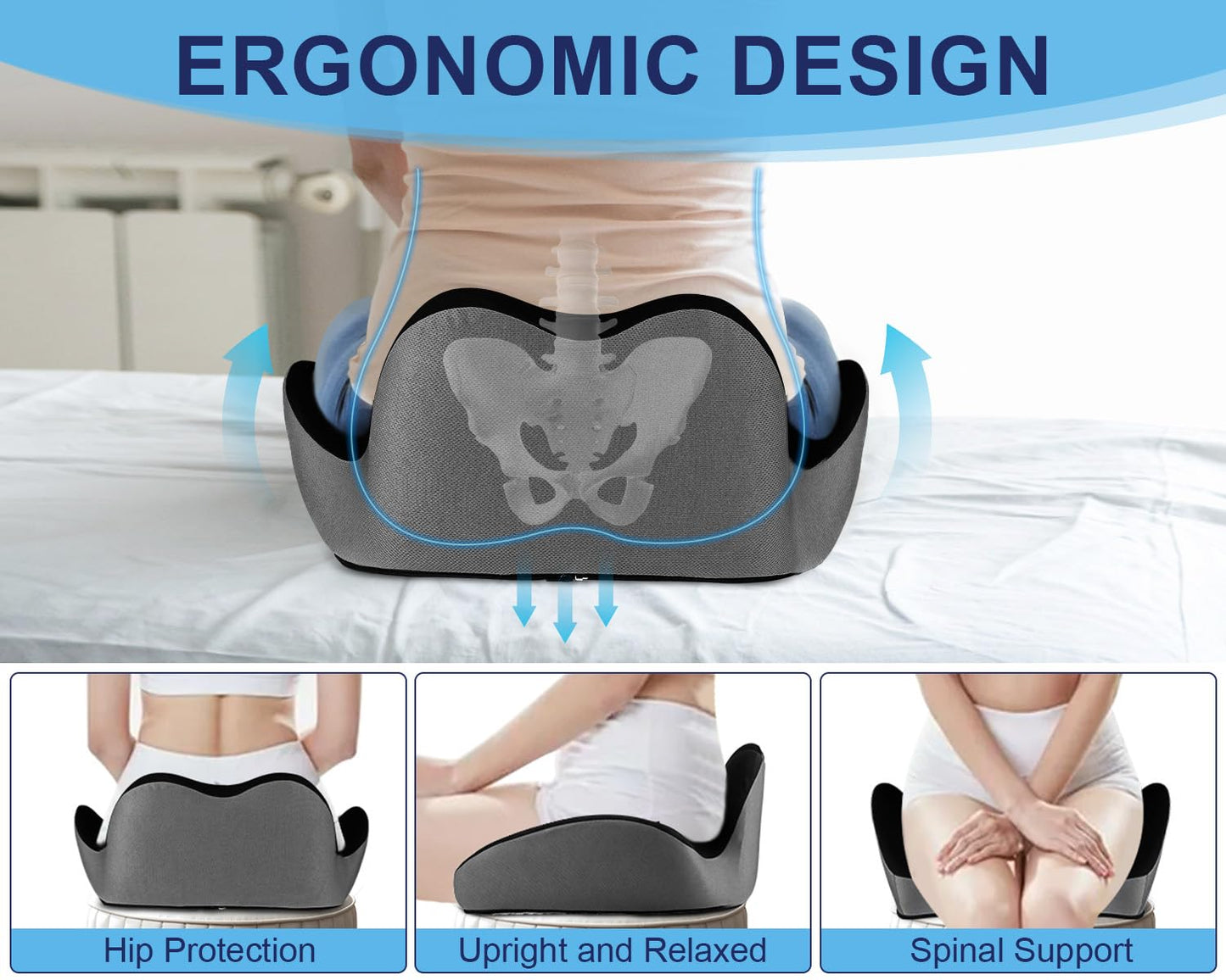Haarkalo Premium Memory Foam Seat Cushion - 2024 Upgraded X-Large Seat Cushion for Office Chairs,Relief of Sciatica/Hip/Tailbone Pain When Sitting in Office or Home Chairs, for Office/Car/wheelchairs