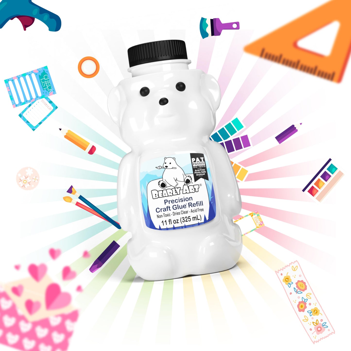 Bearly Art Precision Craft Glue 11fl oz Refill - Dries Clear - Wrinkle Resistant - Flexible and Crack Resistant - Strong Hold Designed Tough - Made in USA