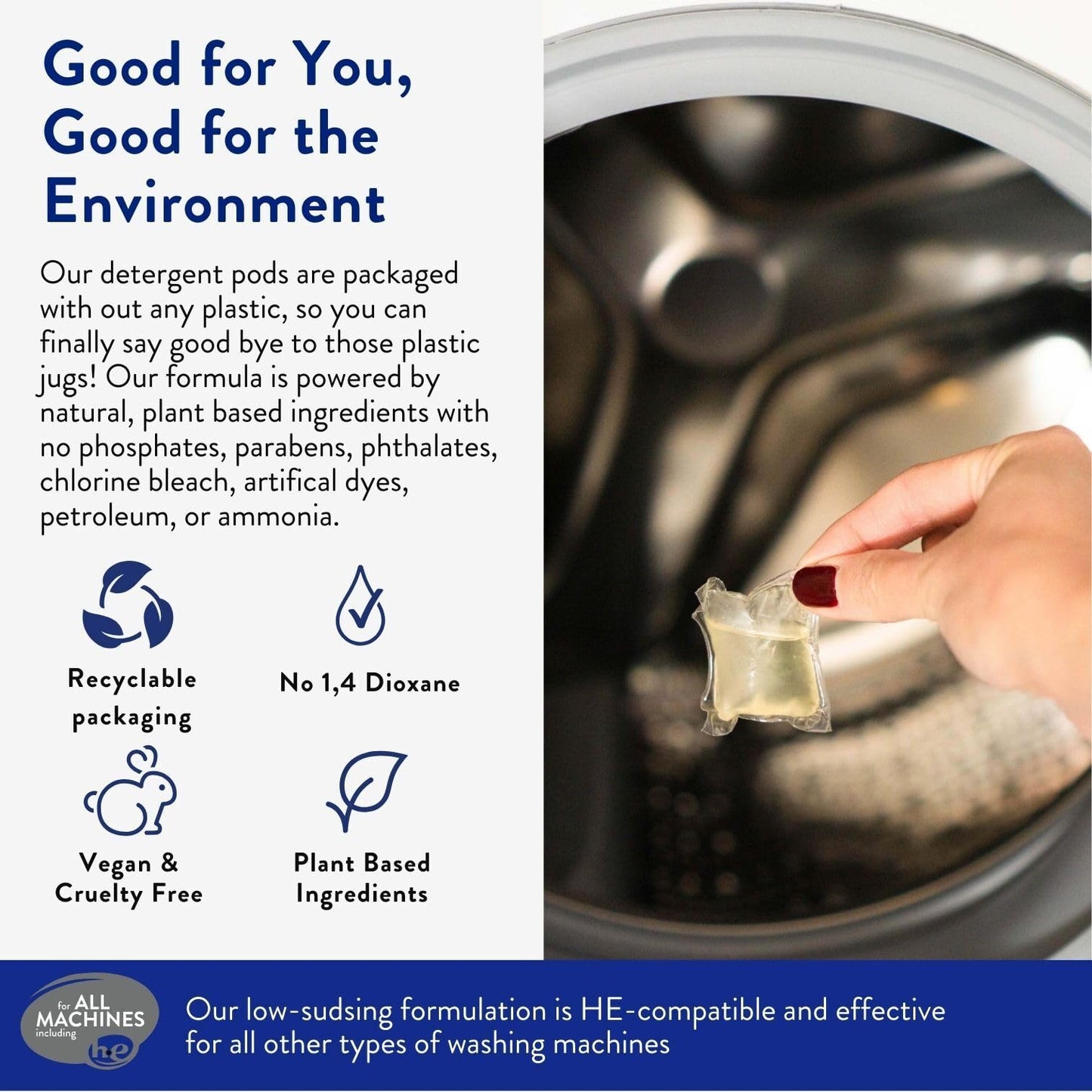 Clean People Laundry Detergent Pods - Plant-Based, Hypoallergenic Laundry Pods - Ultra Concentrated, Plastic Free, Recyclable Packaging, Stain Fighting - Fresh & Clean, 96 Pack