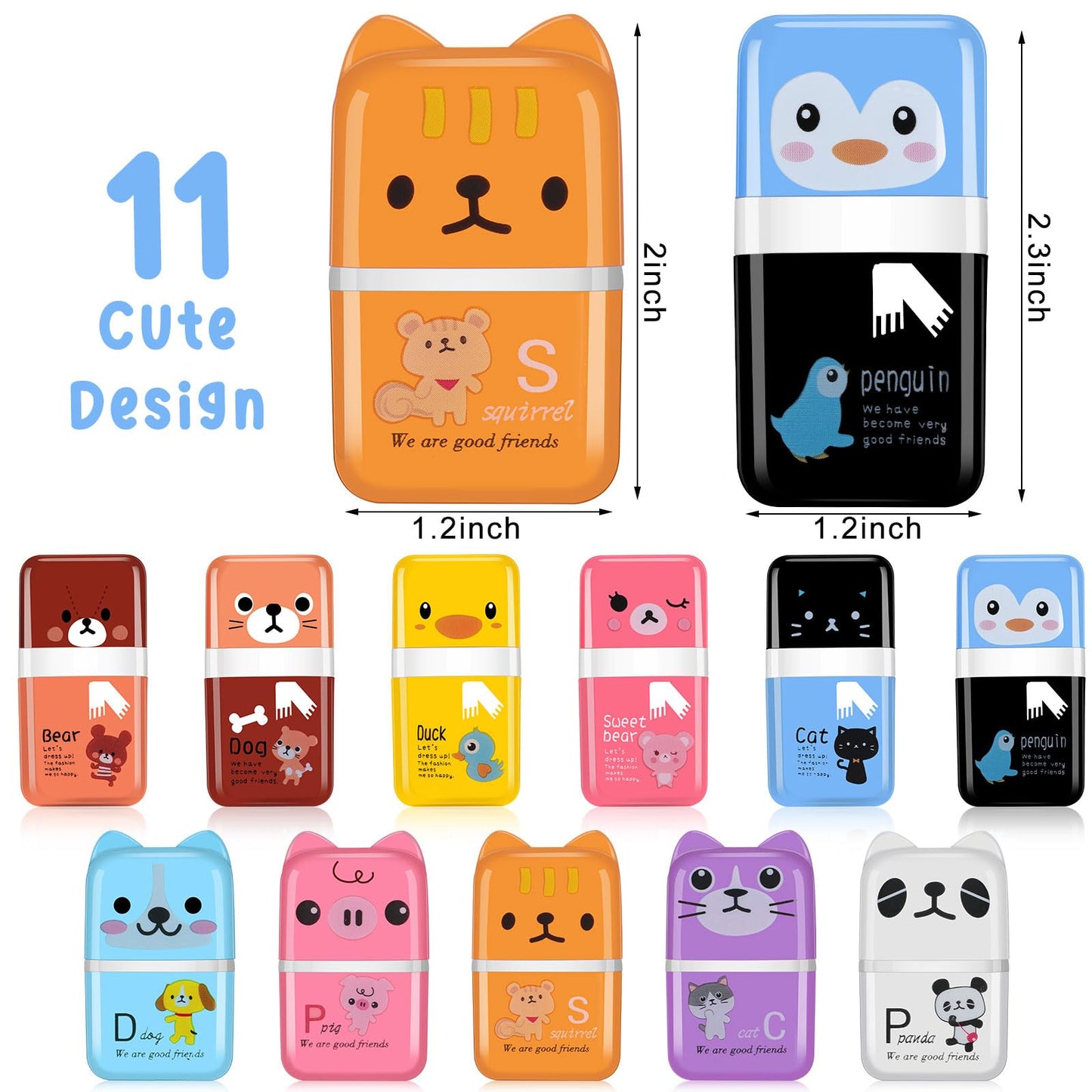 Seajan 44 Pcs Erasers Gift Bulk Cute Animal Themed Eraser with Clean up Roller for Christmas Favors