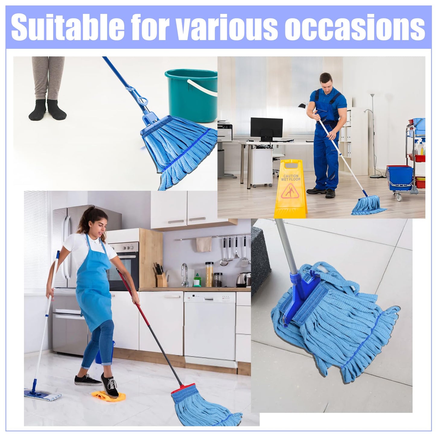 TANEMUDO 5 Pcs Commercial Mop Head Replacement Tube Microfiber Mop Heads with Looped End Large Commercial Mop Head Refill for Wet Floor Cleaning in Industrial Commercial and Home Use (Blue)