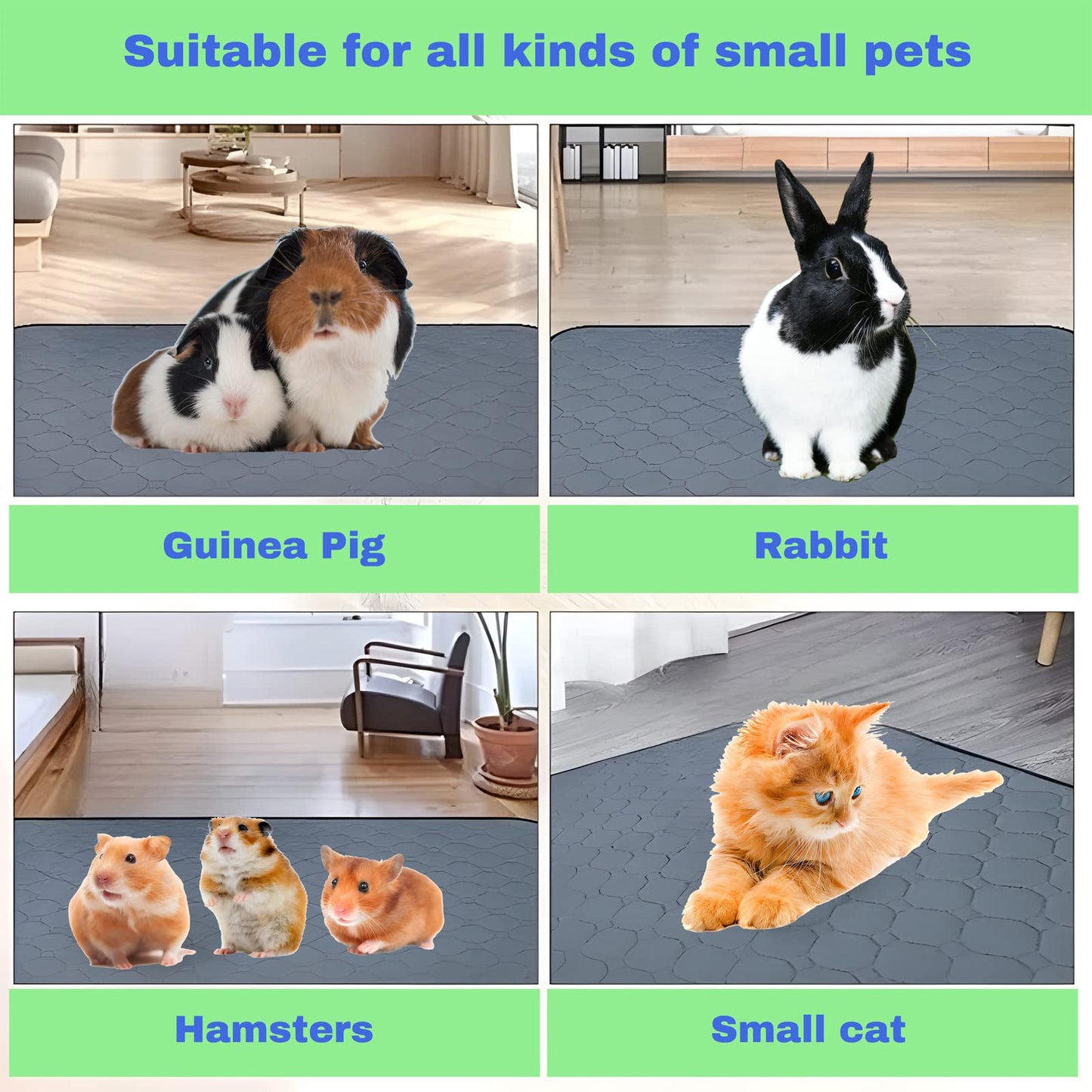Fantperful Pet-Cage Liners-Mat Pee Pads-Bedding - for Guinea Pig Hamsters Chinchillas Bunny Rabbit Ferrets Rat Hedgehogs Small Cat Dog Puppies Small Animal 2 Packs (XL(27.55x39.37inch))