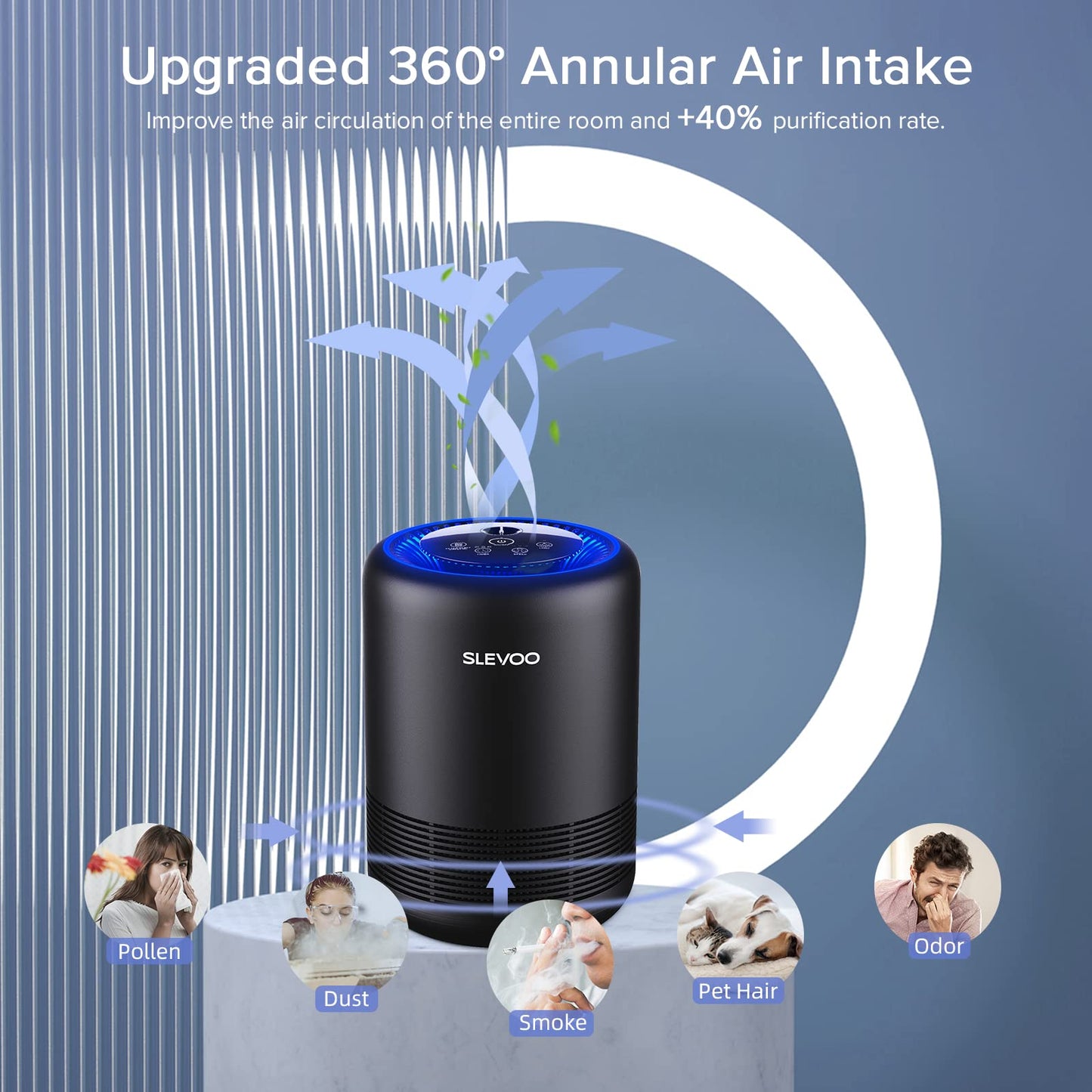 Air Purifiers for Bedroom Pets Smokers in Home, H13 True HEPA Filter Air Cleaner with Fragrance Sponge, Night Light, Timer, Effectively Clean 99.97% Smoke, Pet Dander, Airborne Particles, BS-01 Black