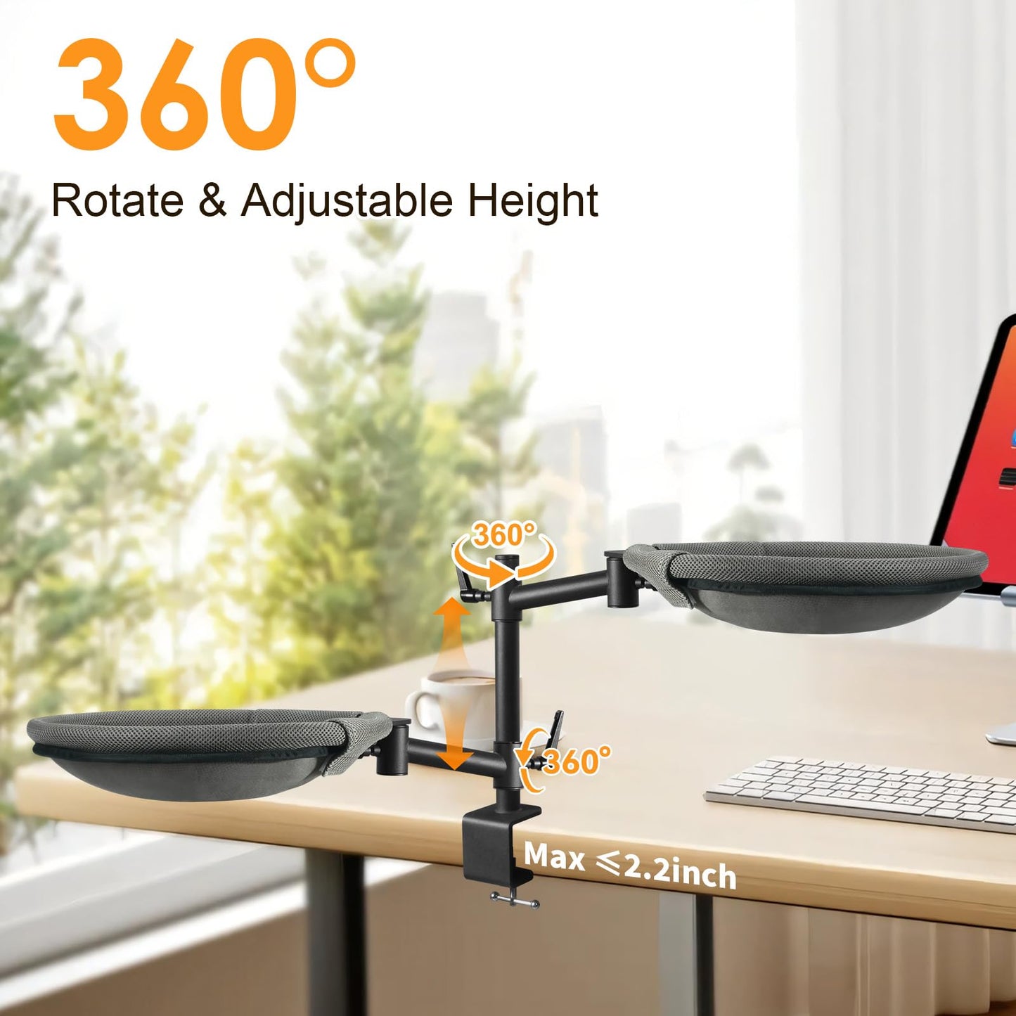 Crazydeer Cat Desk Bed, 360° Rotating & Adjustable Shelf Mount, Elevated Cat Hammock with Washable Air Mesh Fabric Nest, Breathable & Comfortable for Indoor Kitten Cats