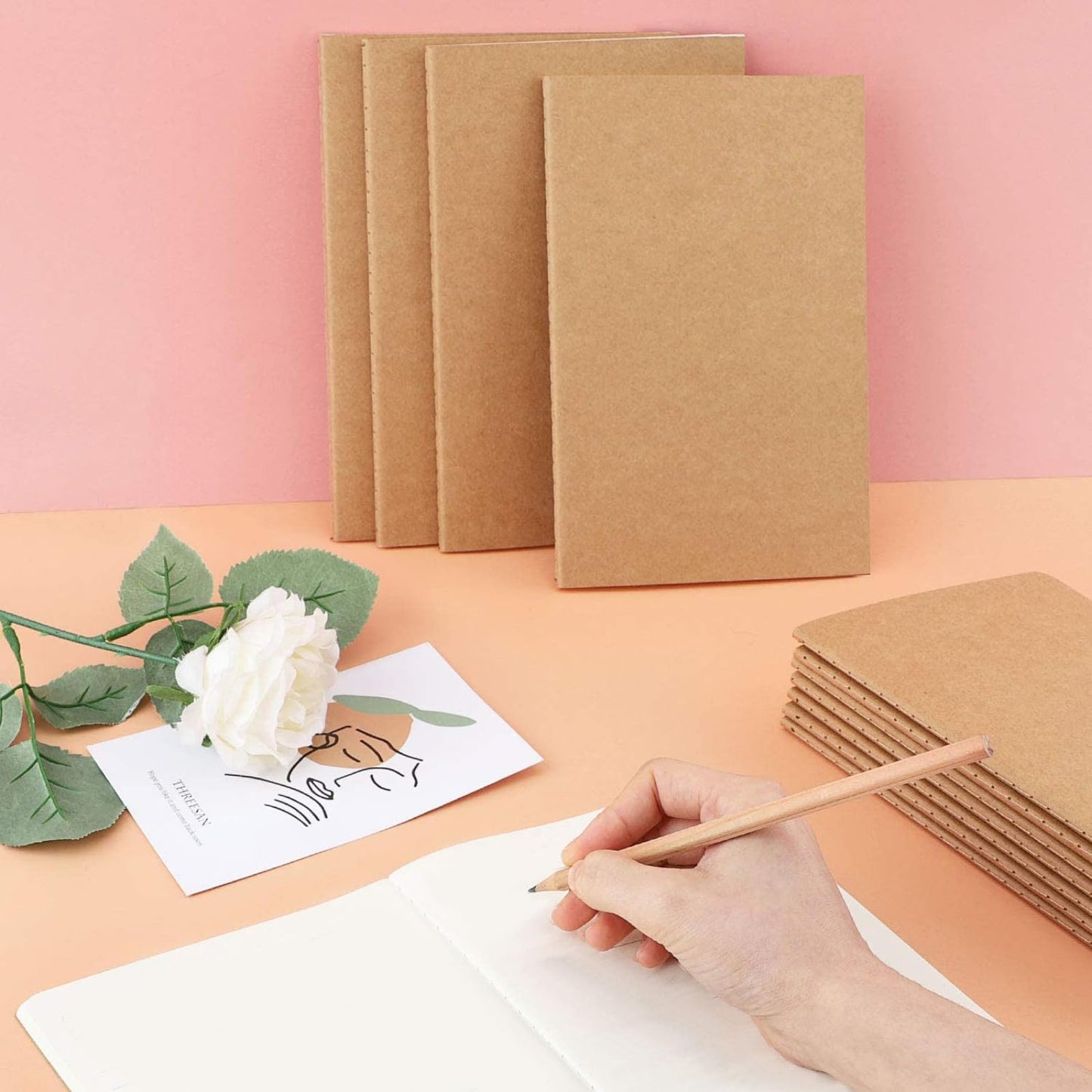 50 Pack A5 Kraft Notebook Journals, 5.5 Inch x 8.3 Inch Sketchbooks Blank Journals Bulk, Writing Sketch Travel Journal for Art Camp, Travelers, Students and Office Supplies (60 Pages 30 Sheets)