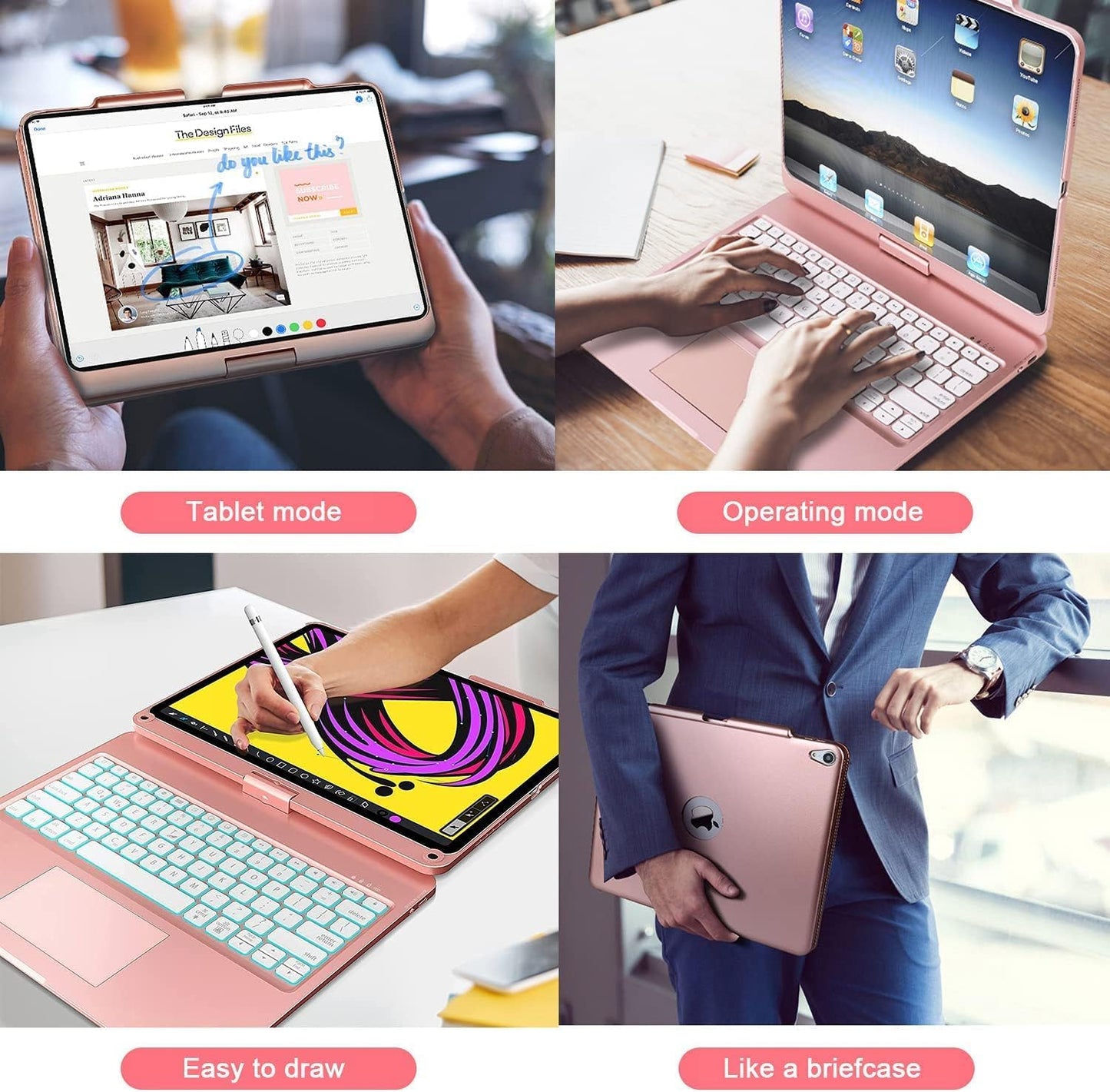 360° Rotatable Keyboard Case for iPad Air 13 inch (M3/M2-2025/2024)/Pro 12.9 (6th, 5th, 4th, 3rd Gen) with TouchPad, Backlits Aluminum Alloy Smart Case with trackpad Keyboard, Black