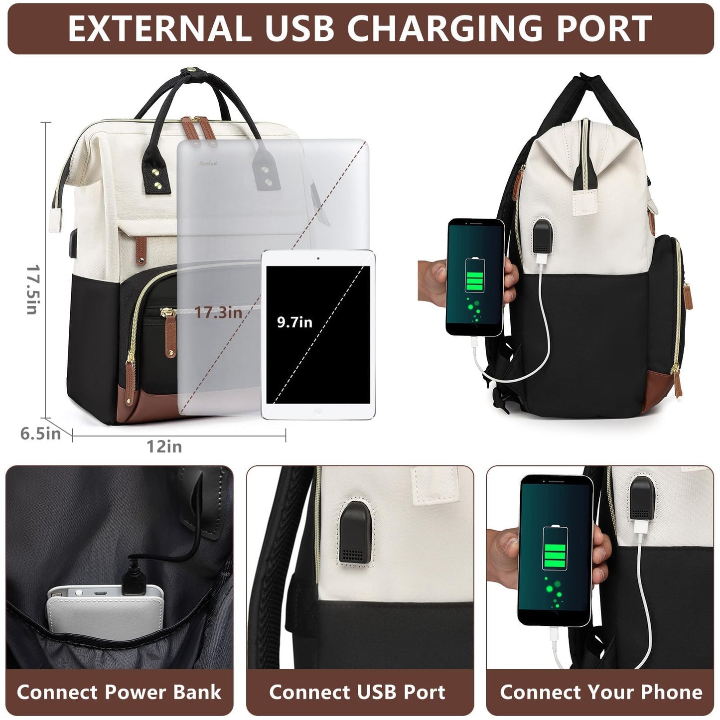 Backpack for Women 17 Inch Laptop Backpack Work Business Backpacks Purse Waterproof Computer College Carry on Backpacks Nurse Bag Backbag Casual Daypack for Travel Black