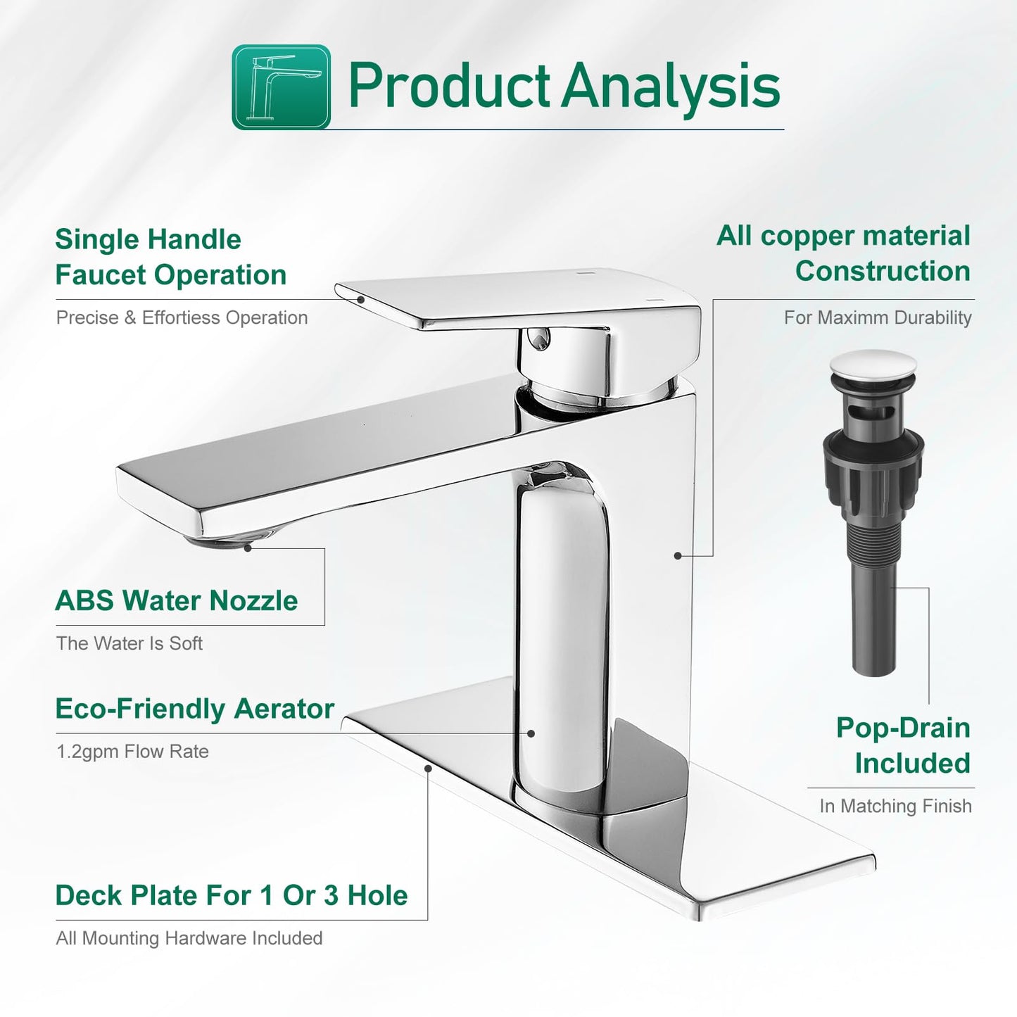 VOTON Chrome Bathroom Faucet Single Handle Bathroom Sink Faucet Lavatory Vanity Faucet with Pop Up Drain & Water Supply Lines