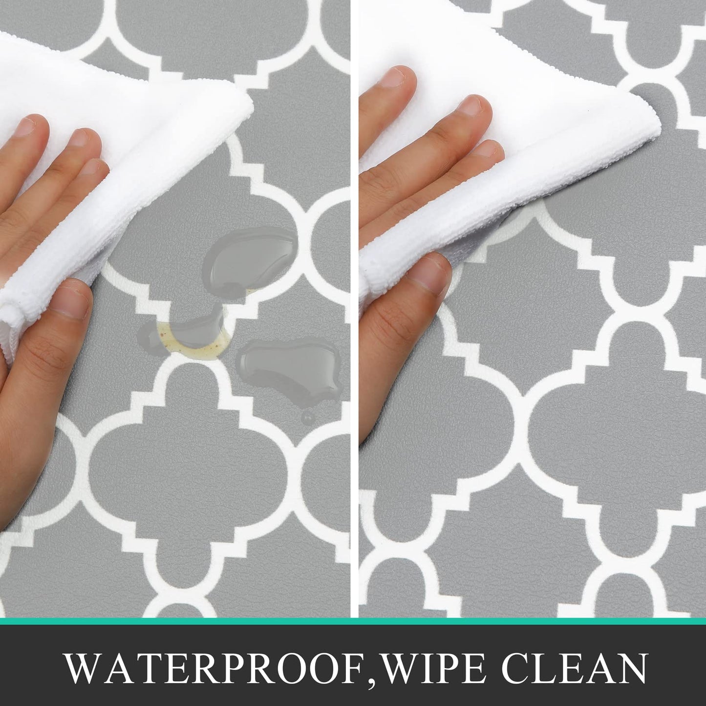 Pauwer Anti Fatigue Kitchen Rug Sets 2 Piece Non Slip Kitchen Floor Mats Waterproof Kitchen Runner Rug Gray Farmhouse Kitchen Rugs and Mats Cushioned Comfort Standing Mat PVC Foam Kitchen Mats