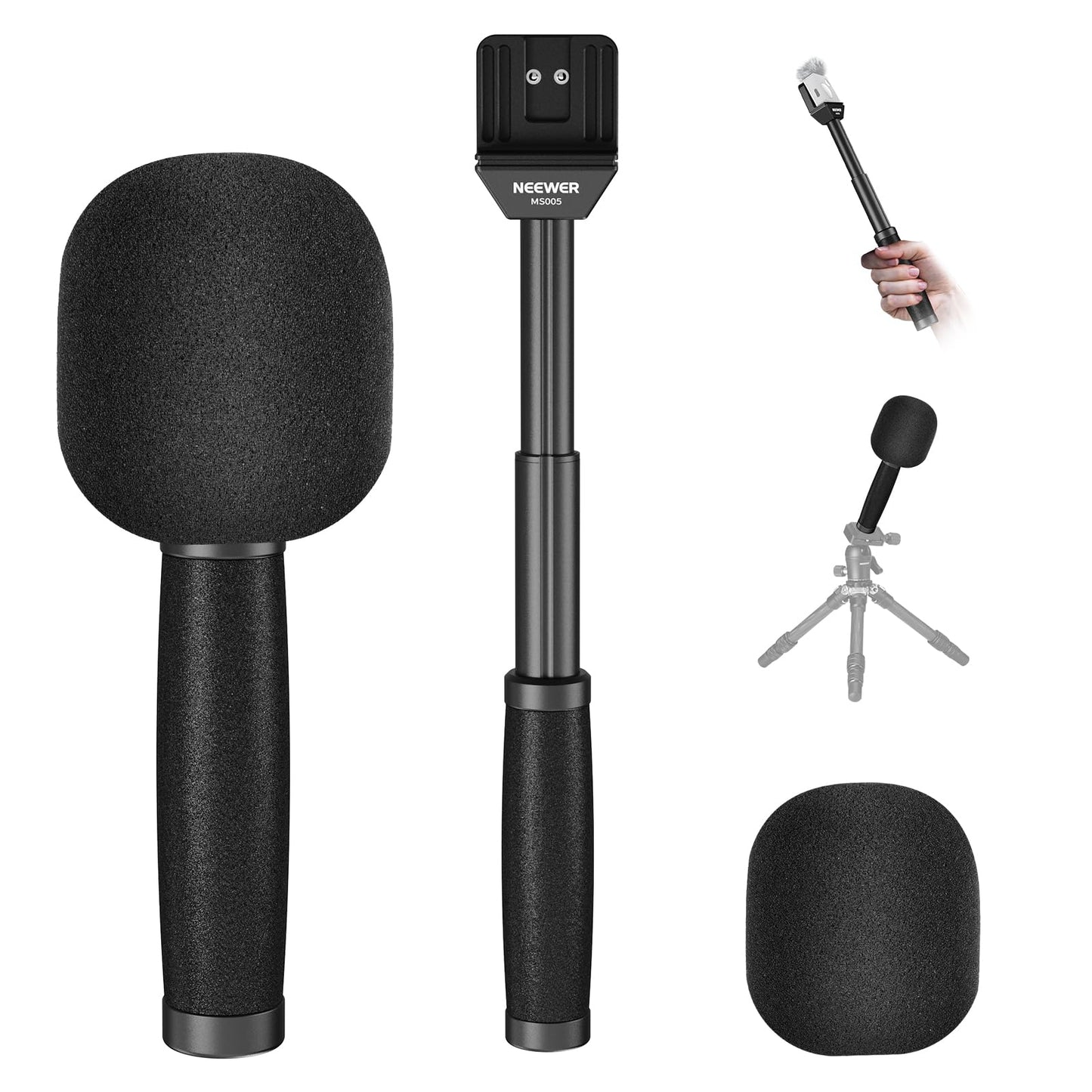 NEEWER 13"/33cm Telescopic Lavalier Microphone Handheld with Anti Off Cold Shoe Foam Windscreen Interview Mic Handle Compatible with Rode Wireless Go II DJI Mic CM31, MS005