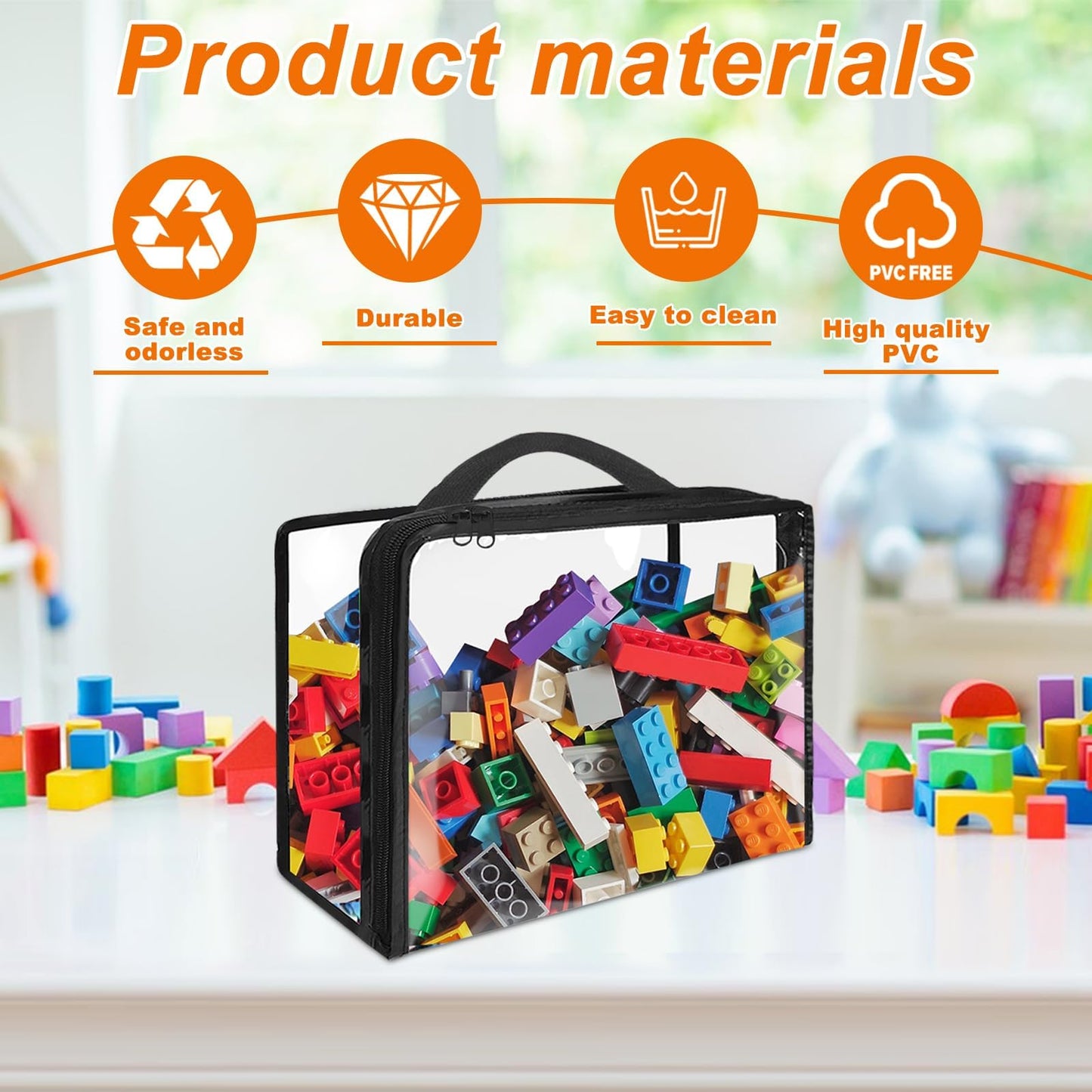 10 Pack Clear PVC Organizing Bags with Zippered Closure,11.8"×9.8"×3.9" Toy Storage Bags, Waterproof Organizer Bags for Board Games, Building Blocks, Clay,XL