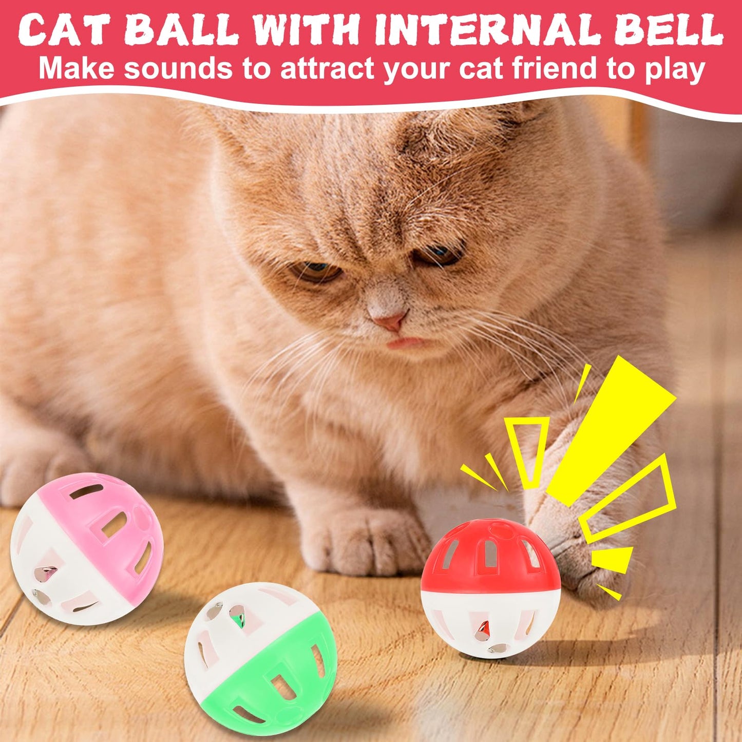Cat Ball Pit Include 200 Pom Pom Balls 10 Jingle Balls and 12 PCS Cat Spring Toy for Indoor Bored Self Play Enrichment Toy for Indoor Cats Interactive Fun and Exercise