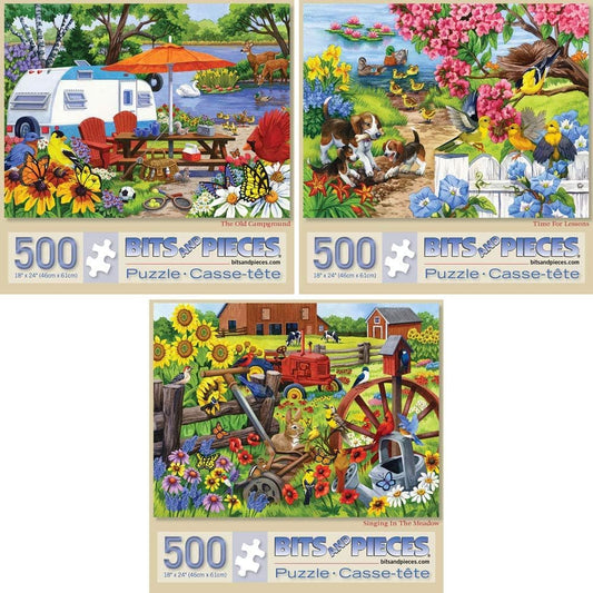 Bits and Pieces - Value Set of Three (3) 500 Piece Jigsaw Puzzles for Adults - Each Puzzle Measures 18" X 24" - 500 pc Farm and Animal Jigsaws by Artist Nancy Wernersbach