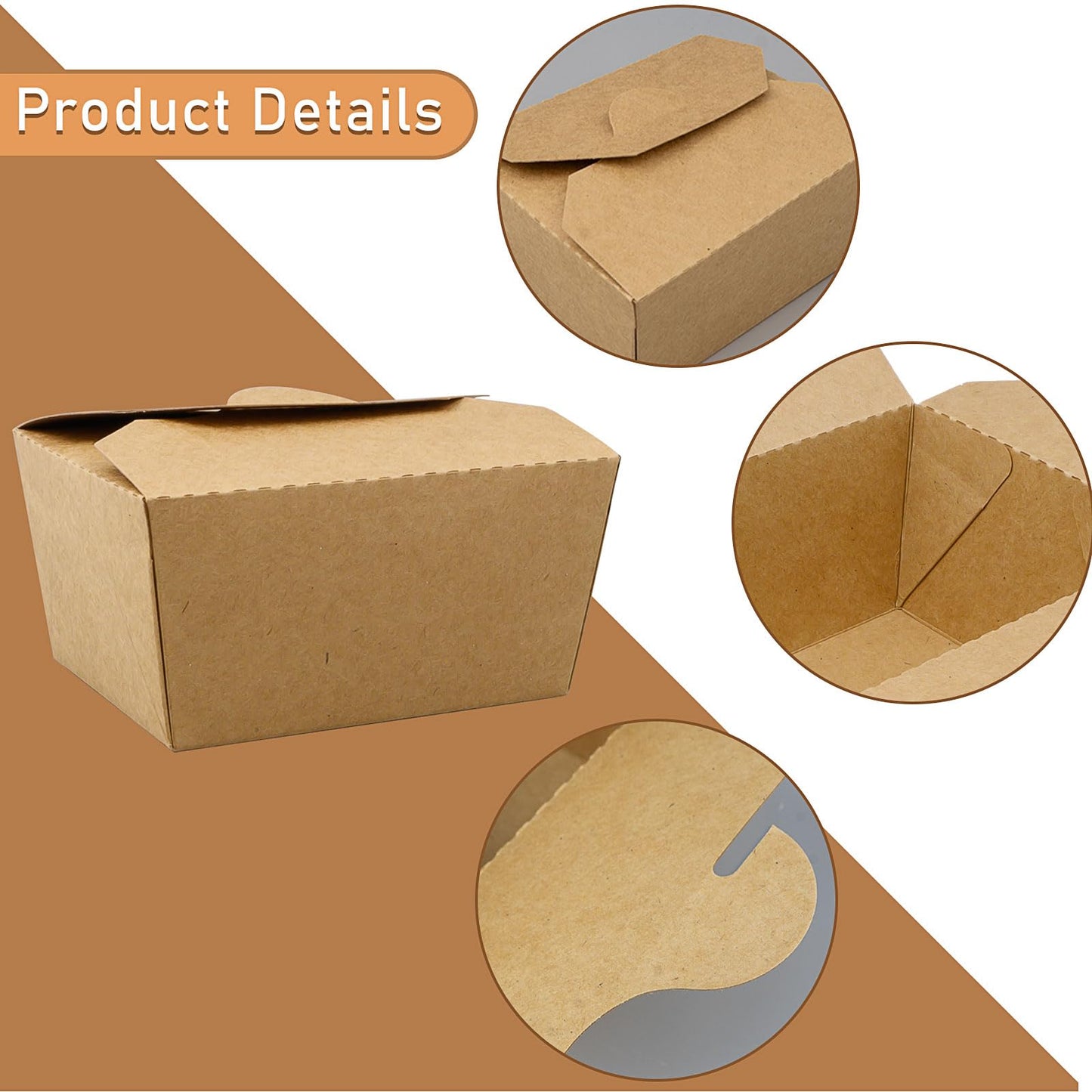 100 Pack Takeout Boxes, 25 oz Chinese Take Out Food Container, Kraft Paper Small To Go Box, Recyclable Food Pails for Meal, Party, Restaurants,Food Service,Grease Resistant