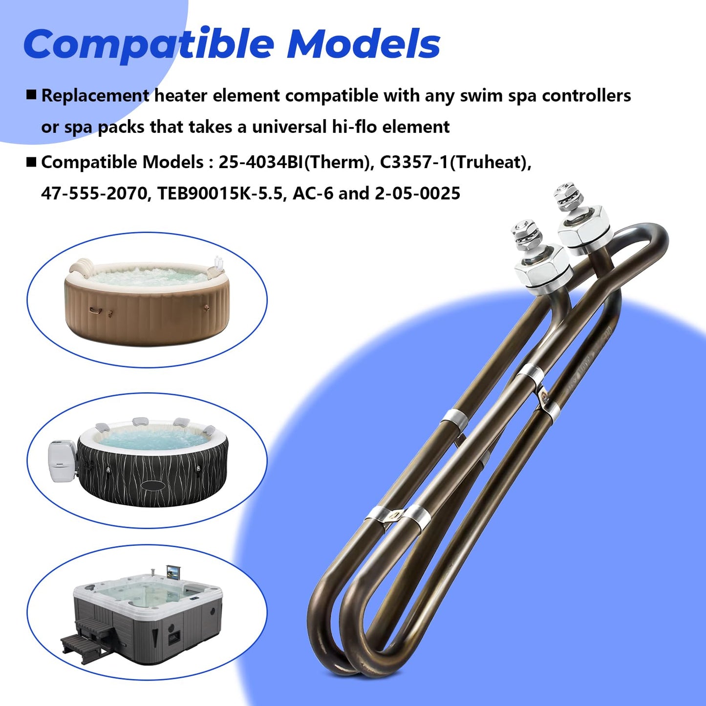 Adabuing 5.5KW 240V Titanium Hot Tub Spa Heating for Universal Heating Element Replacement for Flo-Thru, Also fit for Balboa Spa Heater Element and Spas Electric Heaters Or Swimming Pools -(10 inch)