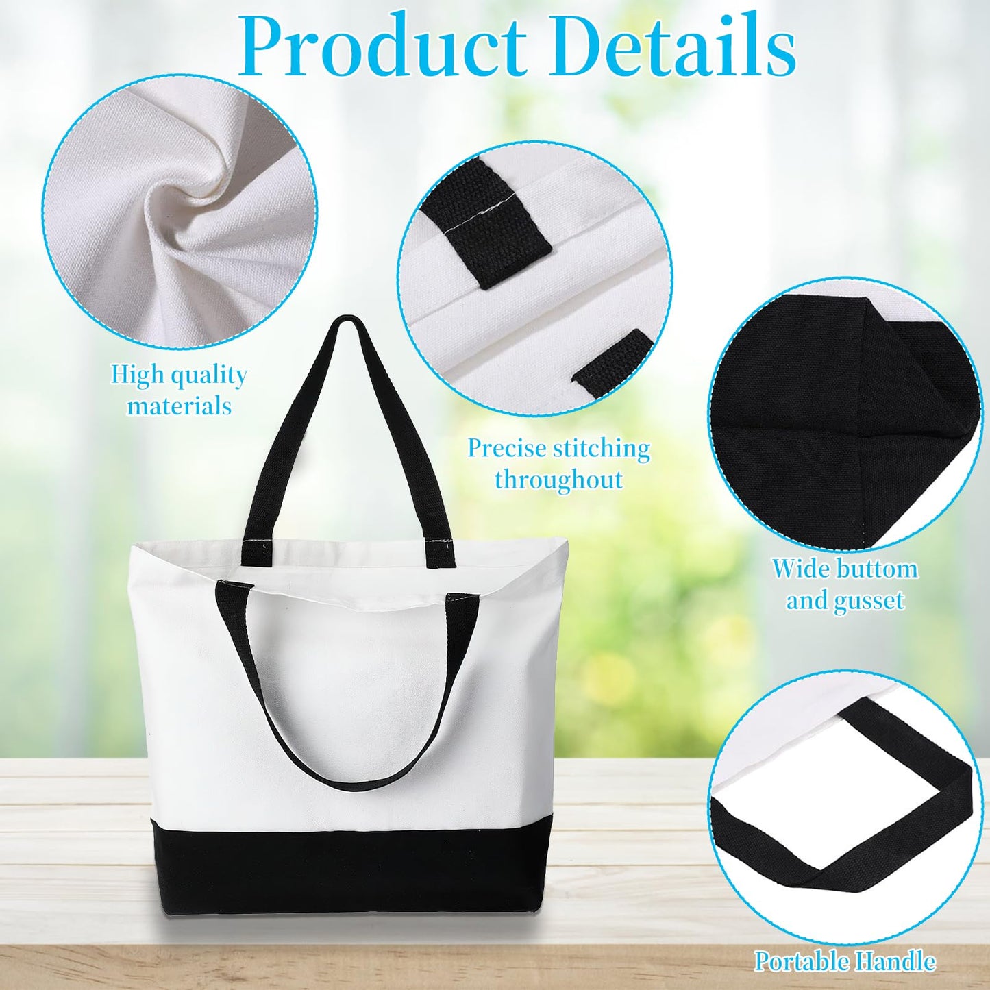 28 Pack Sublimation Blanks Tote bags and Makeup Bags Reusable Grocery Bags with Handles DIY Heat Transfer Canvas Tote Bags Shopping Bags for DIY Advertising Christmas Craft Present, Black and White
