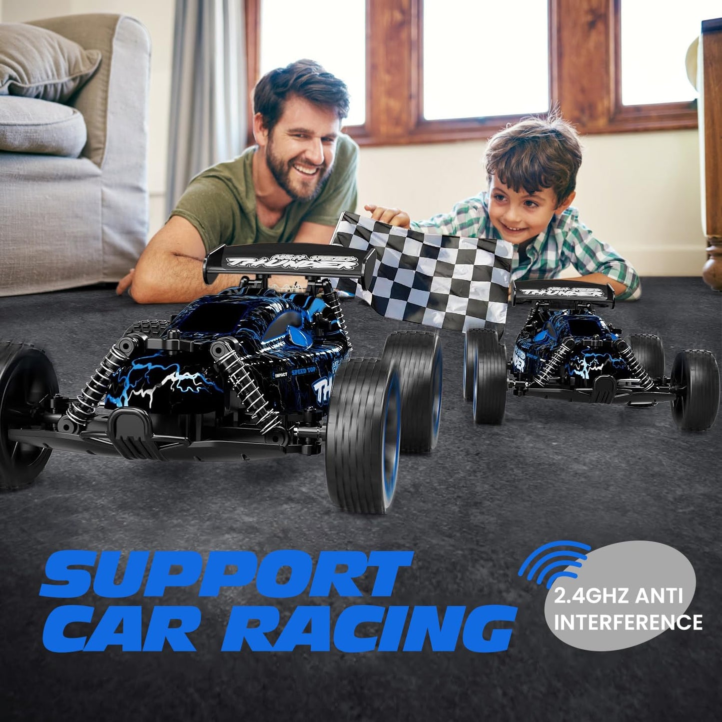 Tecnock RC Cars, Remote Control Car for Boys and Girls, 1:18 Scale RC Car, 2.4GHz 2WD All-Terrain RC Truck, Rechargeable Battery for 50-Min Play, Gift for Kids (Blue, Glow)